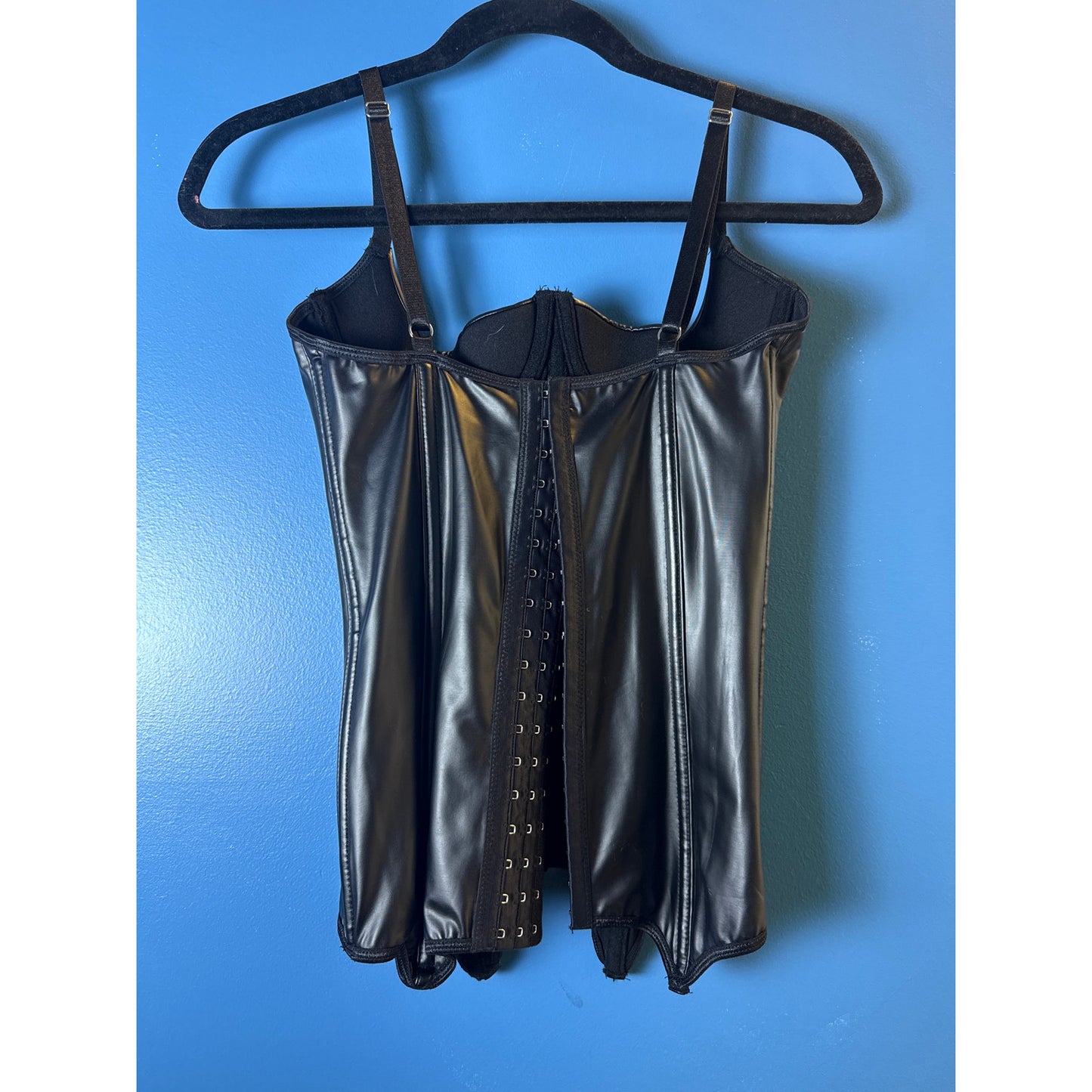 Darque Black Faux Leather Sweetheart Neckline Corset Women's Size Small