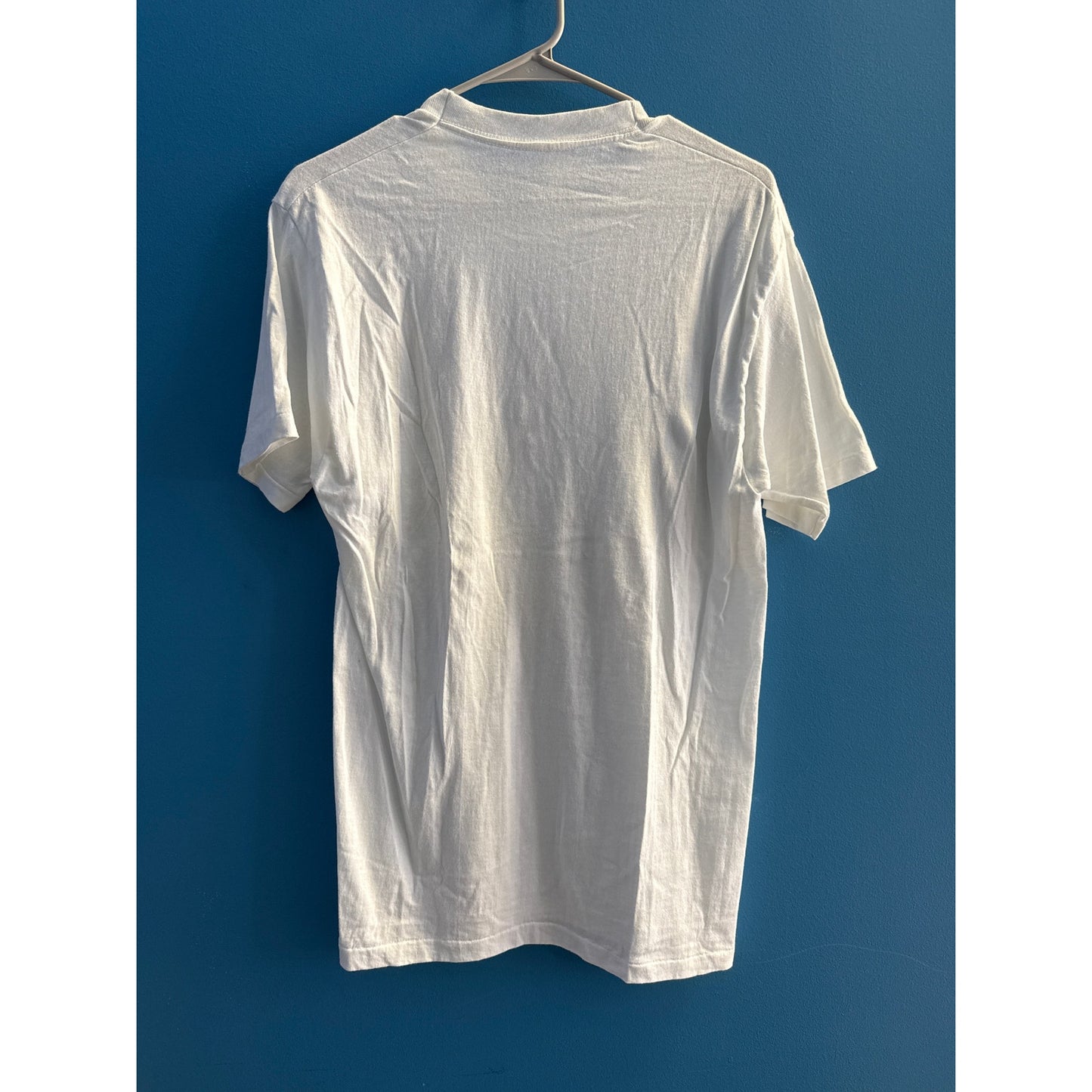 Embroidered Floral Leaves Tiger Print White Tee Shirt Men's Size Large