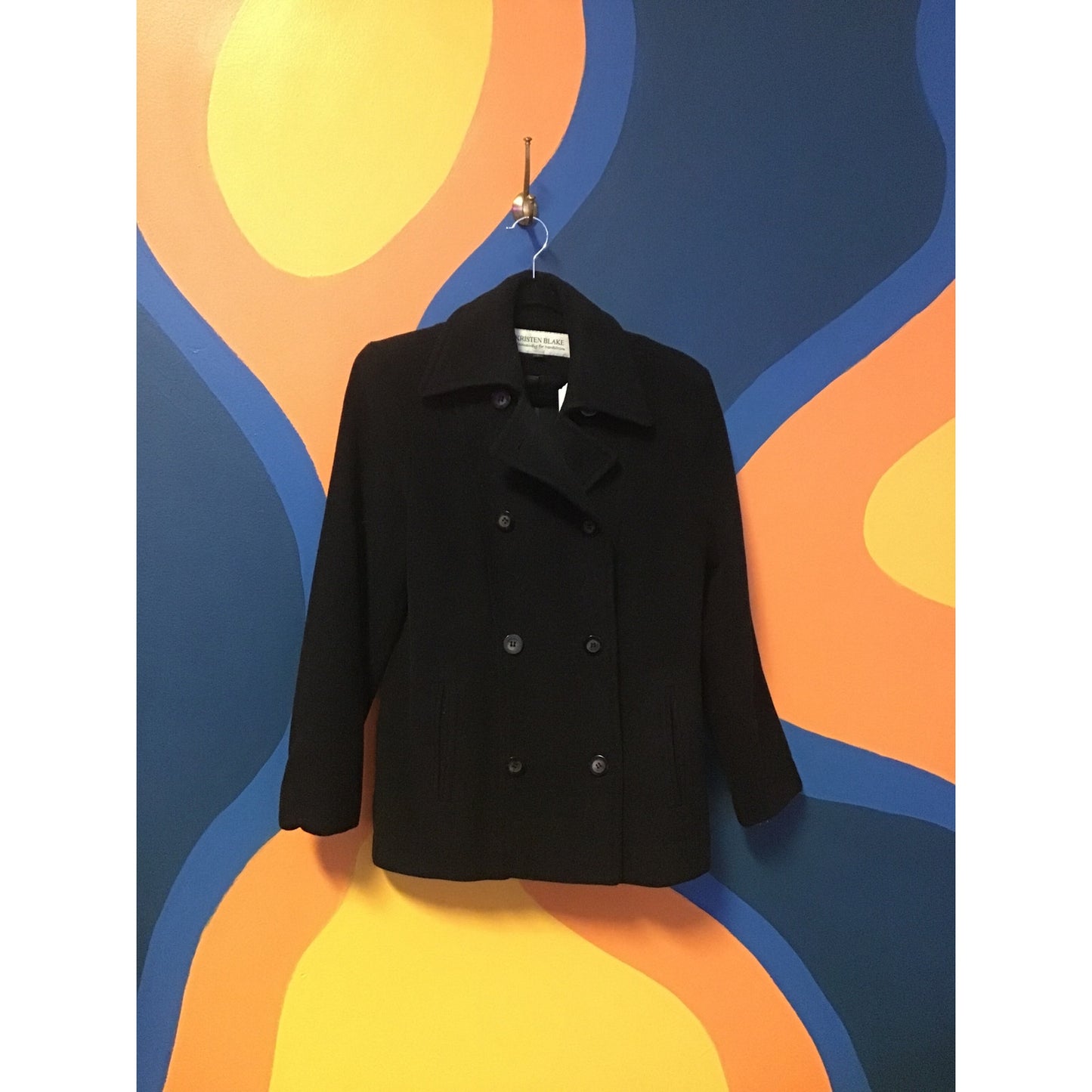 Kristen Blake Black Double Breasted Pea Coat Jacket Womens Size Small