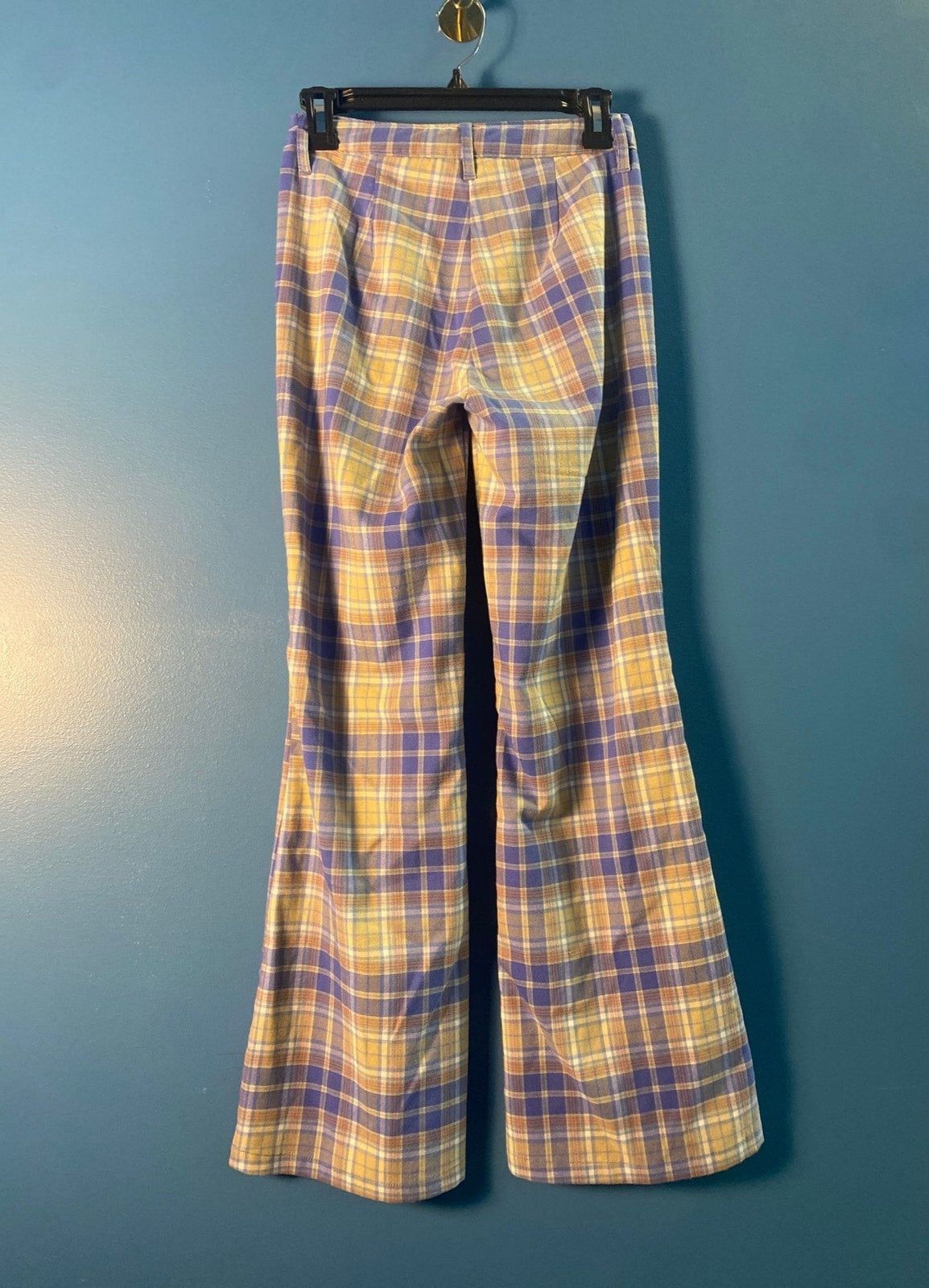 Urban Outfitters Blue Orange Beige Plaid Bell Bottoms Pants Women's Size 0