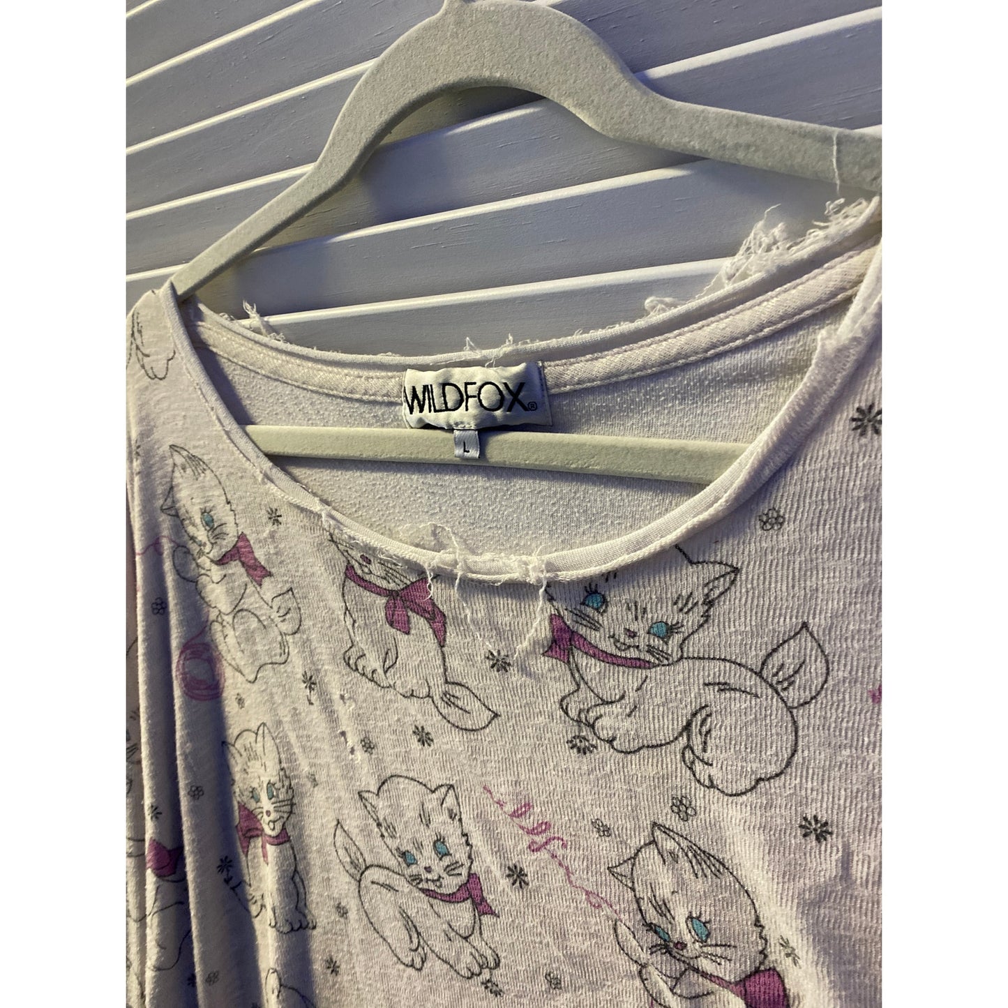 Wildfox Kitten Allover Print Long Sleeve Tunic Shirt Sleepwear Womens Size Large