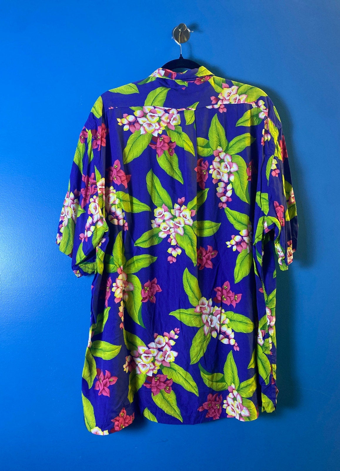 Vintage Polo Ralph Lauren Blue Green Floral Hawaiian Button Up Shirt Caldwell XL
