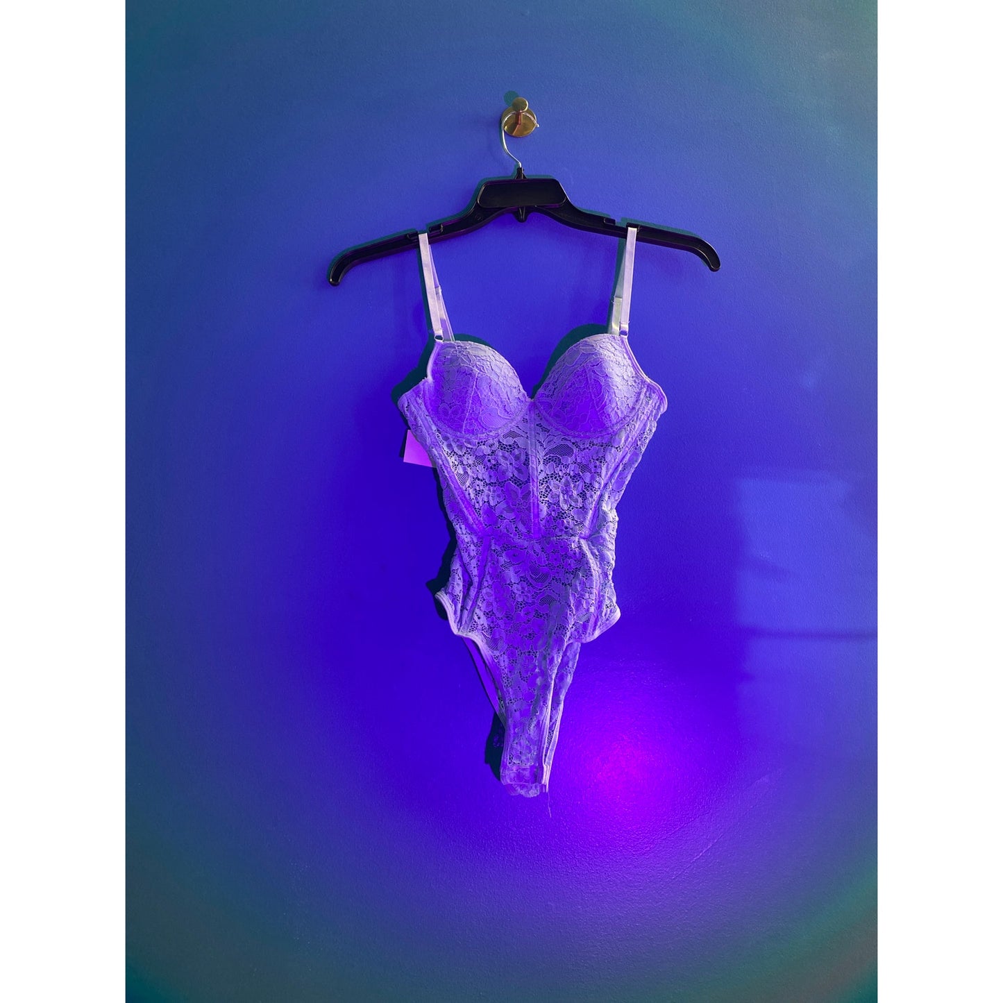 Light Blue Floral Lace Teddy Bodysuit Women's Size Small