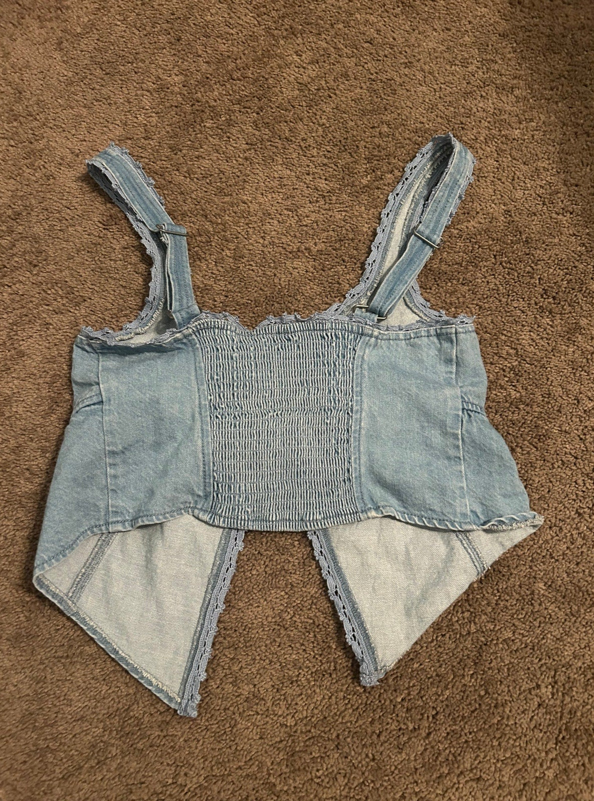 American Eagle Tie-Front Corset Denim Tank Top Smocked Denim Women's Size XS