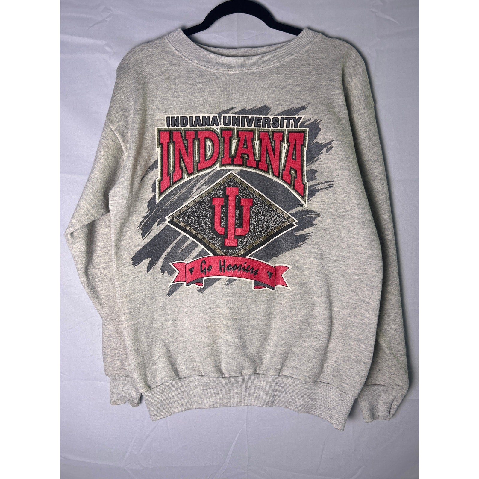 Vintage Tultex INDIANA UNIVERSITY Go Hoosiers! Gray Crewneck Sweatshirt Large