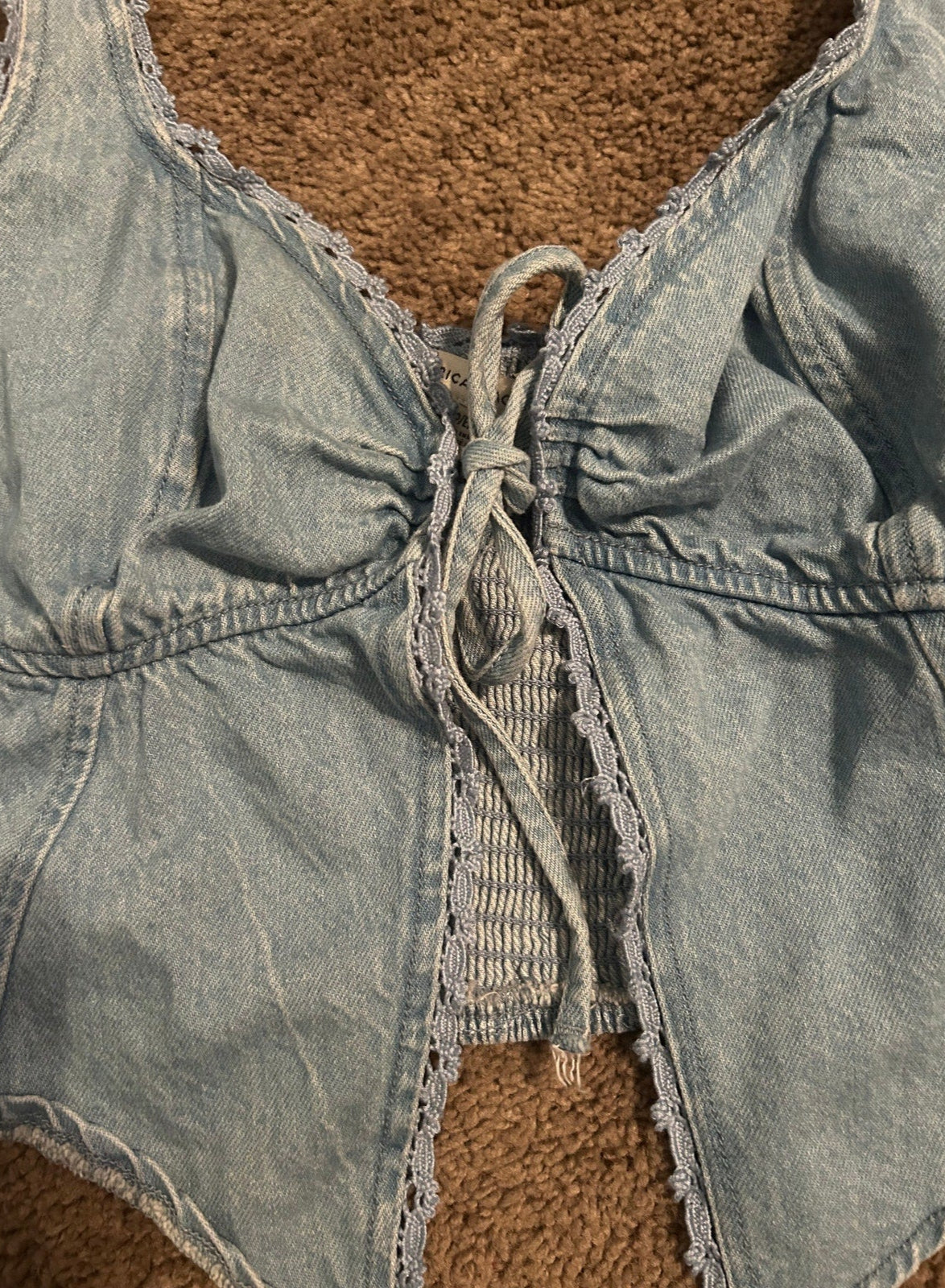 American Eagle Tie-Front Corset Denim Tank Top Smocked Denim Women's Size XS