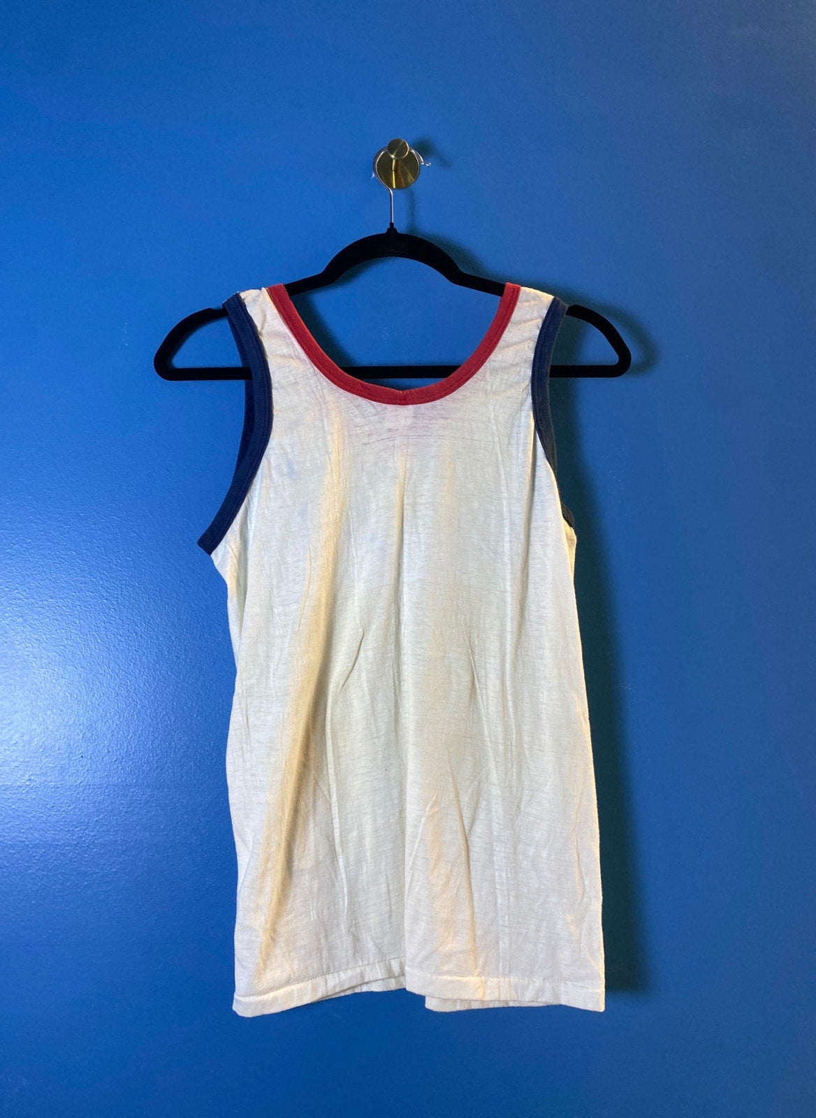 80s Vintage White Red Blue Tank Top Sleeveless Women's Size Medium