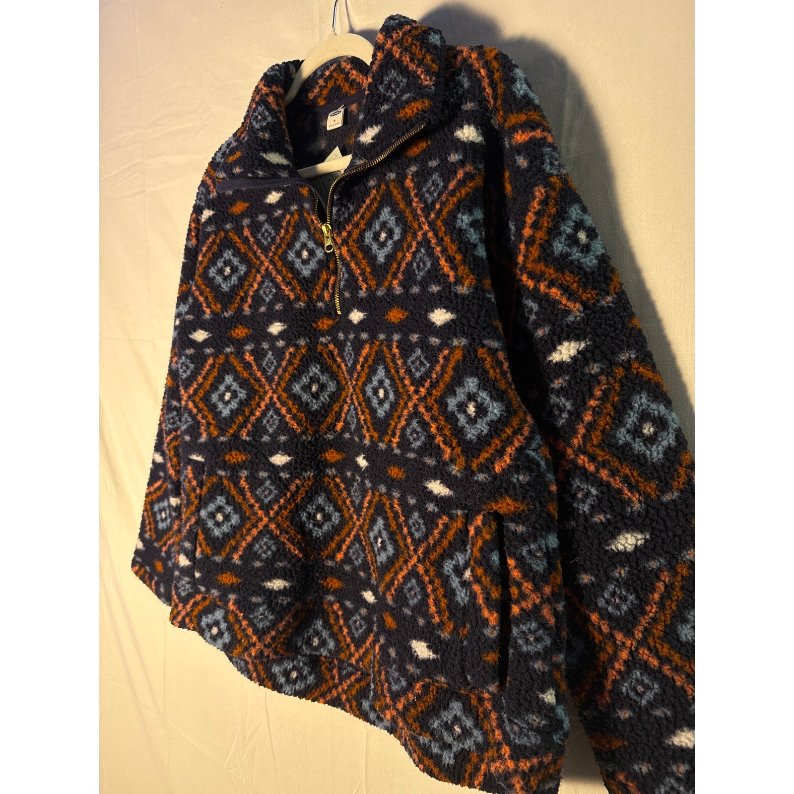 Old Navy Women's Aztec Pattern Sherpa 1/4 Zip Fleece Sweater Size Medium