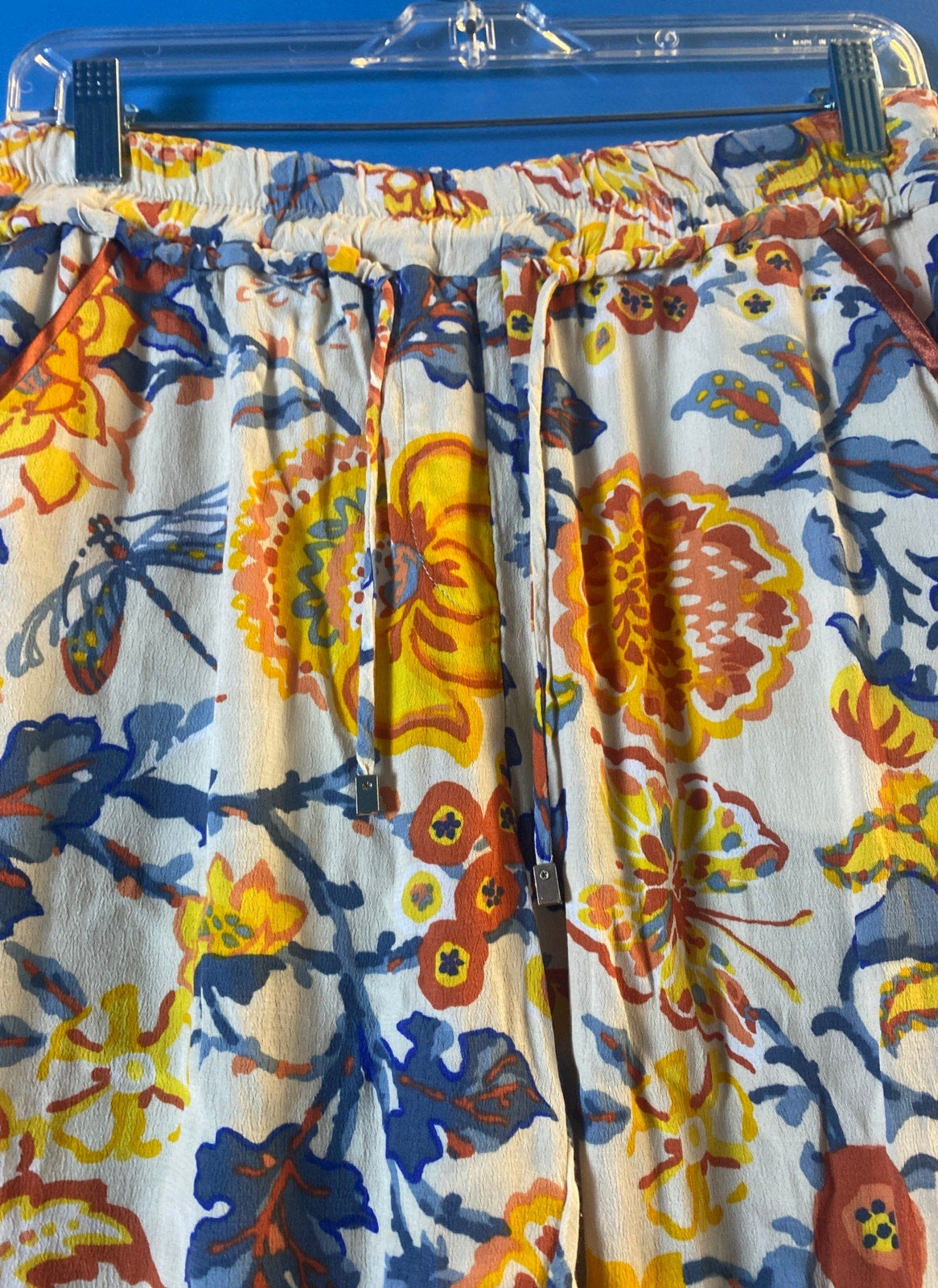 Pedro del Hierro White Yellow Blue Floral Tie Waist Joggers Pants Women's Medium