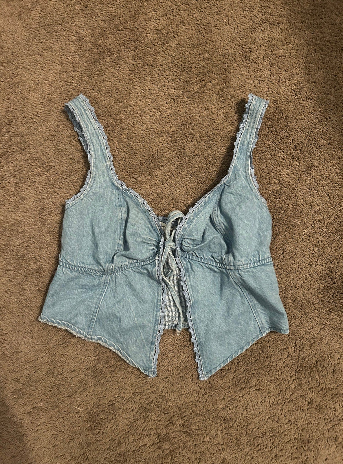 American Eagle Tie-Front Corset Denim Tank Top Smocked Denim Women's Size XS