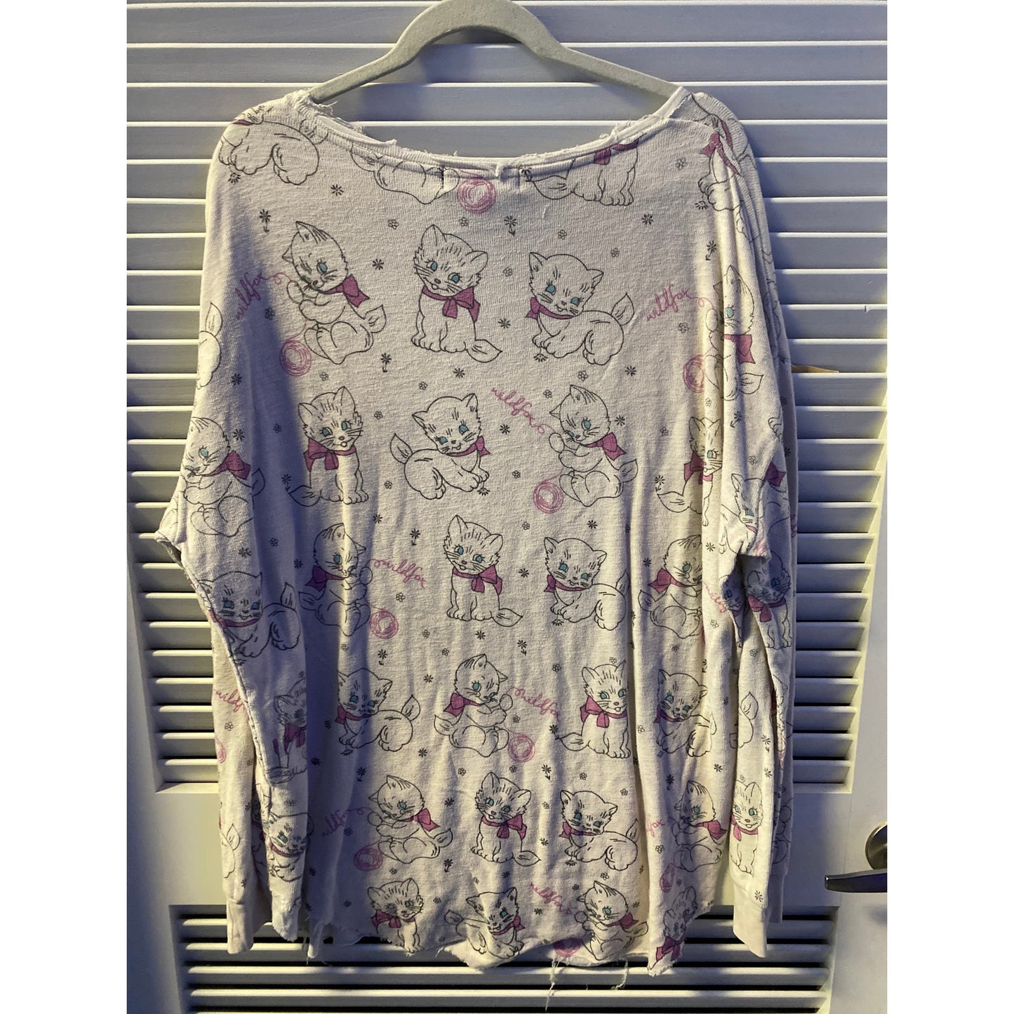 Wildfox Kitten Allover Print Long Sleeve Tunic Shirt Sleepwear Womens Size Large