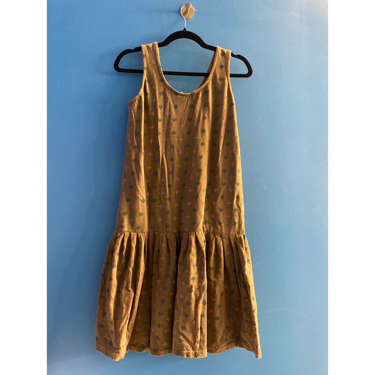 Vintage S. Roberts Khaki Green Drop Waist Dress w/ Pockets Sleeveless Medium