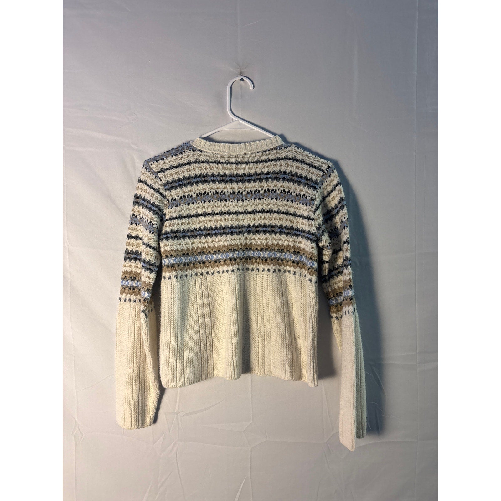 Vintage Arizona Jean Blue Ivory Fair Isle Stripes V-neck Pullover Sweater Women's Size Medium