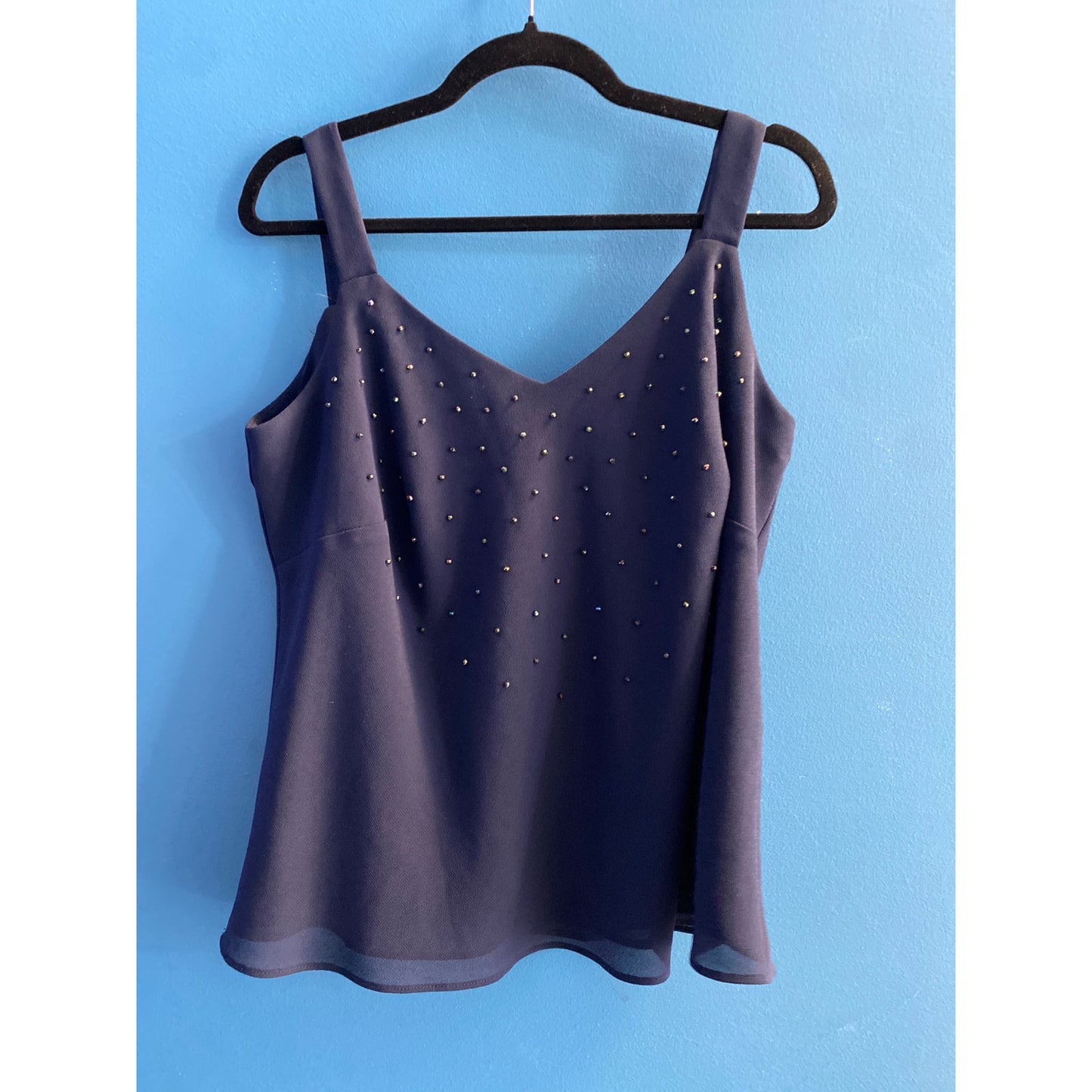 Vintage R&M Richards Blue Beaded Tank Top Sleeveless Women's Size 14