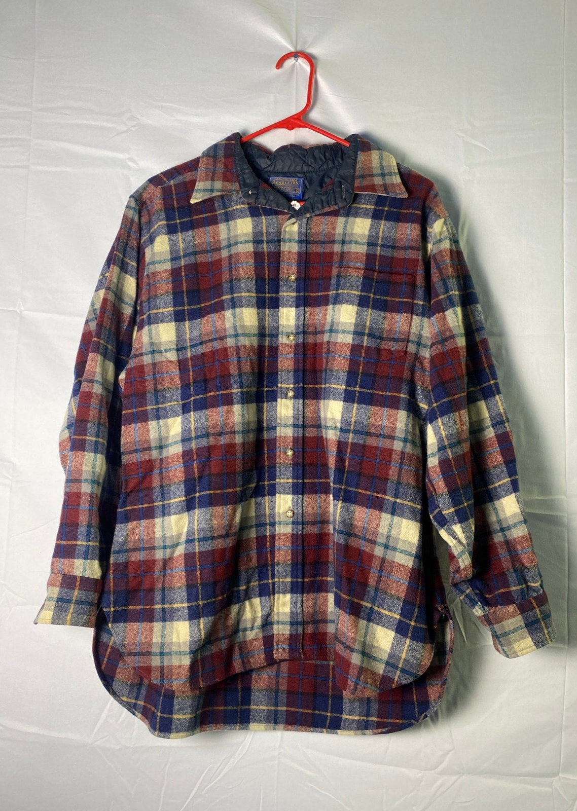 Vintage Pendleton Flannel Red Plaid Virgin Wool Button Up Shirt Men's Size XL