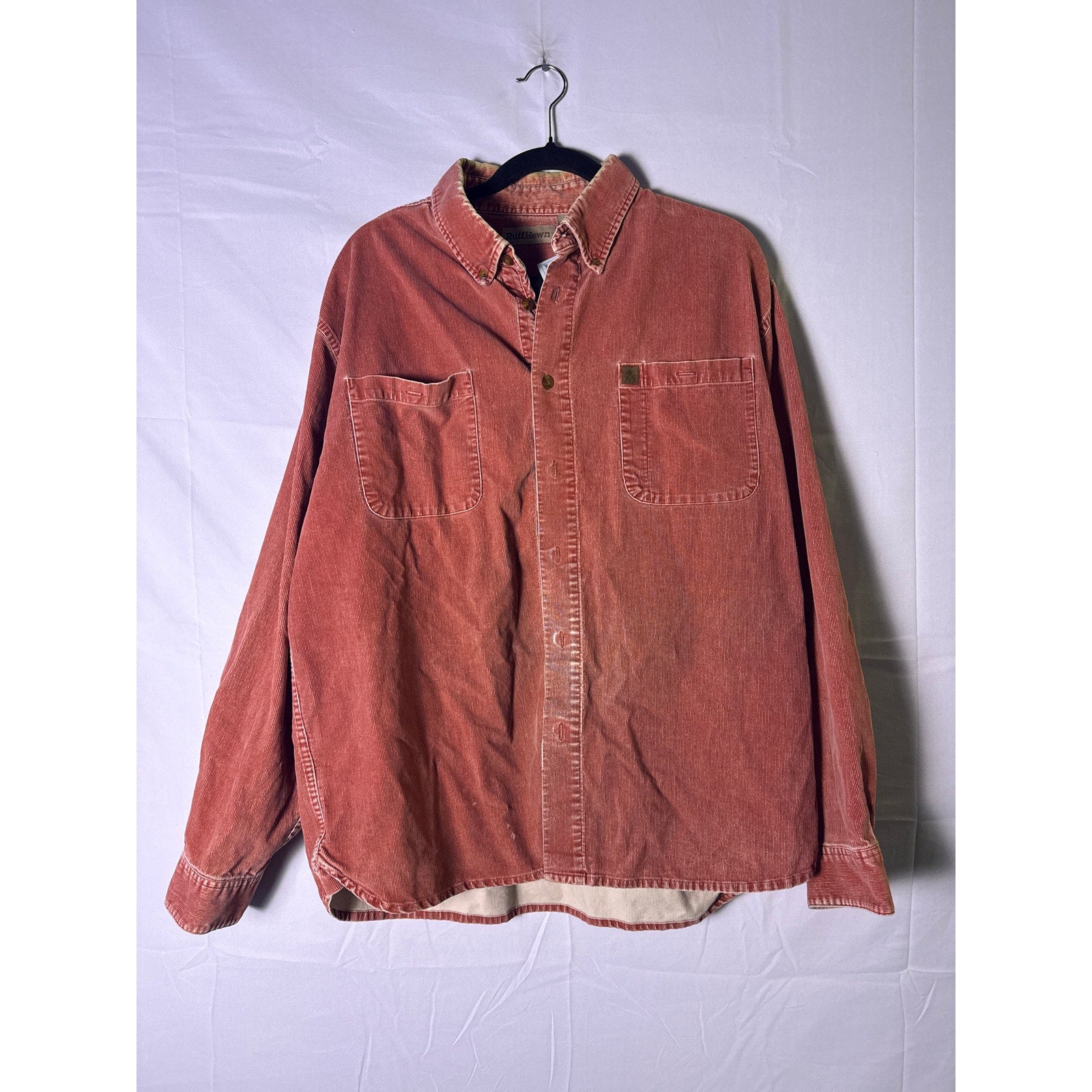 Vintage Ruff Hewn Burnt Orange Long Sleeve Cotton Button Up Shirt Men's Size XL