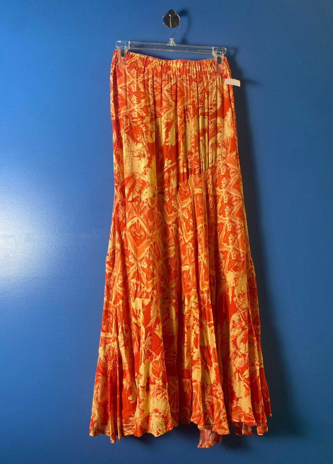 Free People Orange Beige Floral Tropical Pleated A-line Maxi Skirt Women's Small