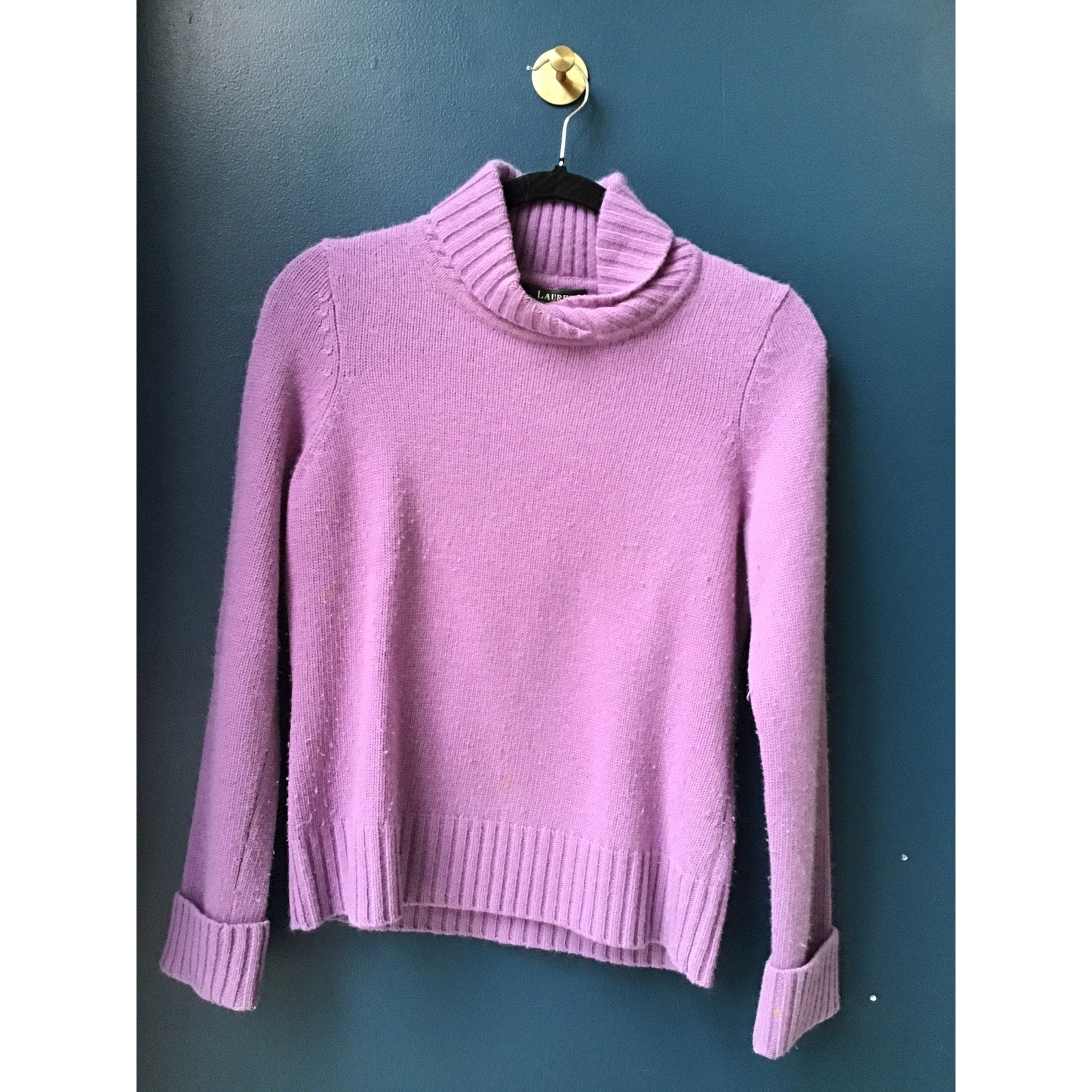 Lauren Ralph Lauren Wool Angora Cashmere Turtleneck Pullover Sweater Purple P/S
