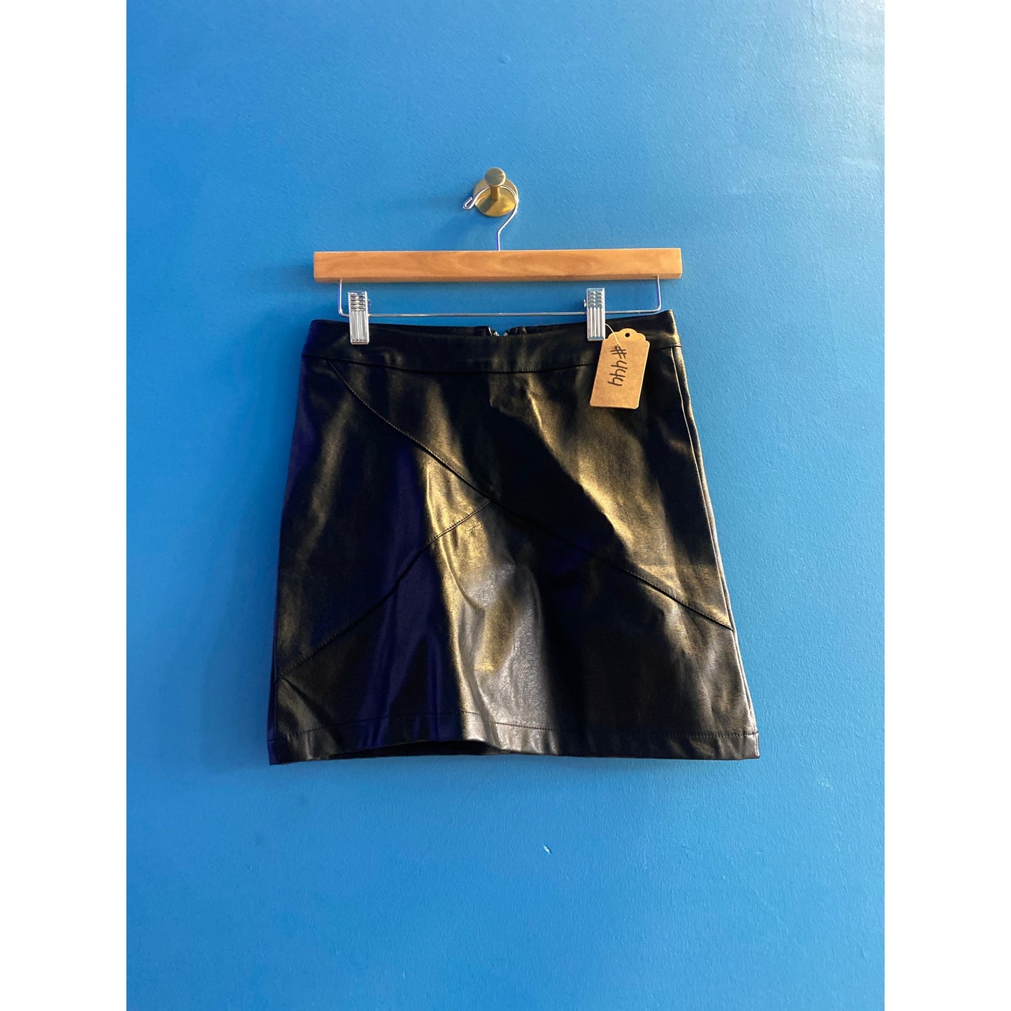 Guanny Modern Black Faux Leather Skirt Back Zip Up Women's Size Small