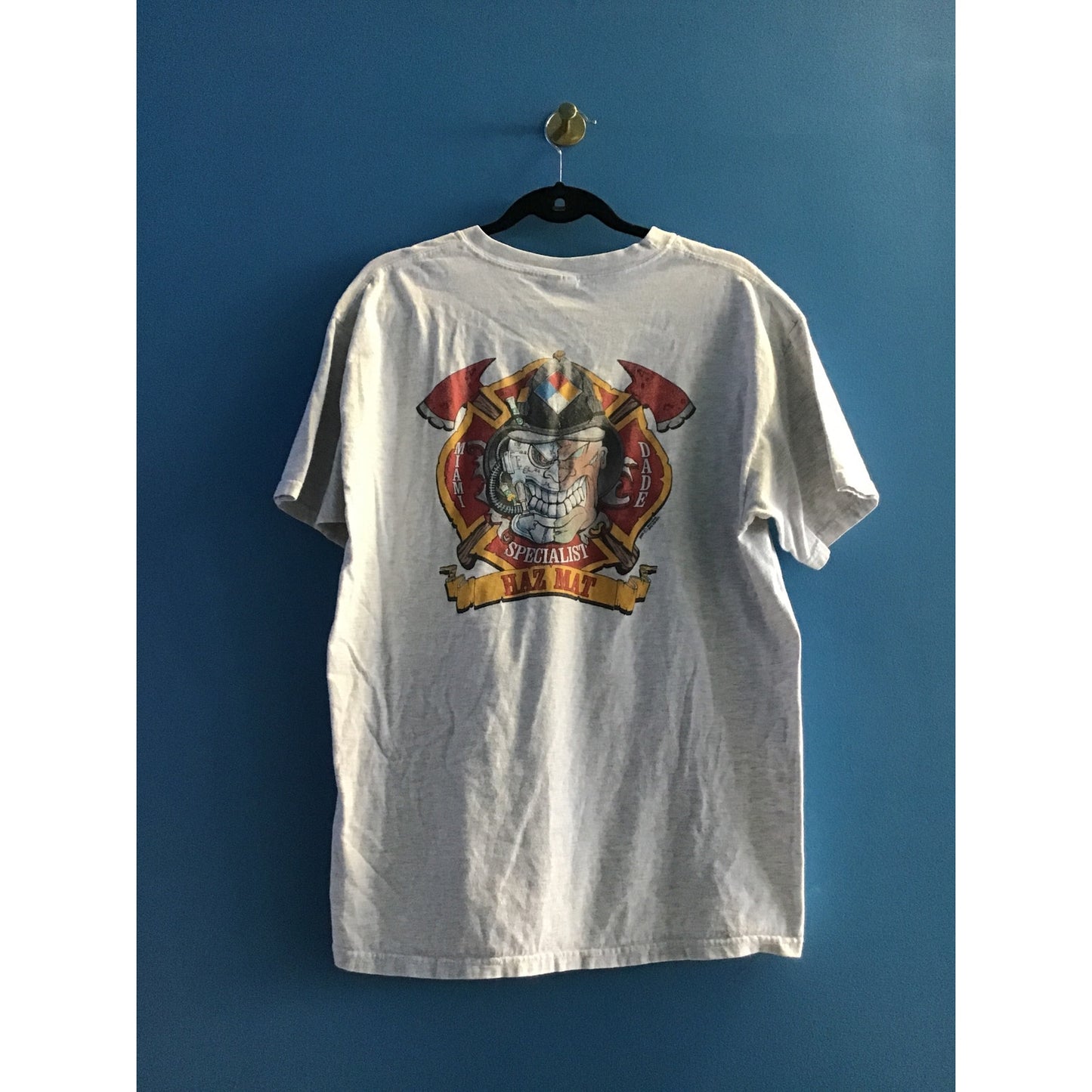 Hanes Miami Dade Specialist Haz Mat Graphic Print White Shirt Men's Size Large
