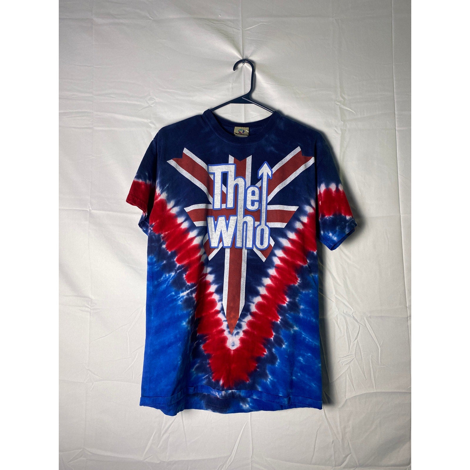 Vintage Y2K Liquid Blue "The Who Long Live Rock" Blue Red White Tie Dye Shirt M