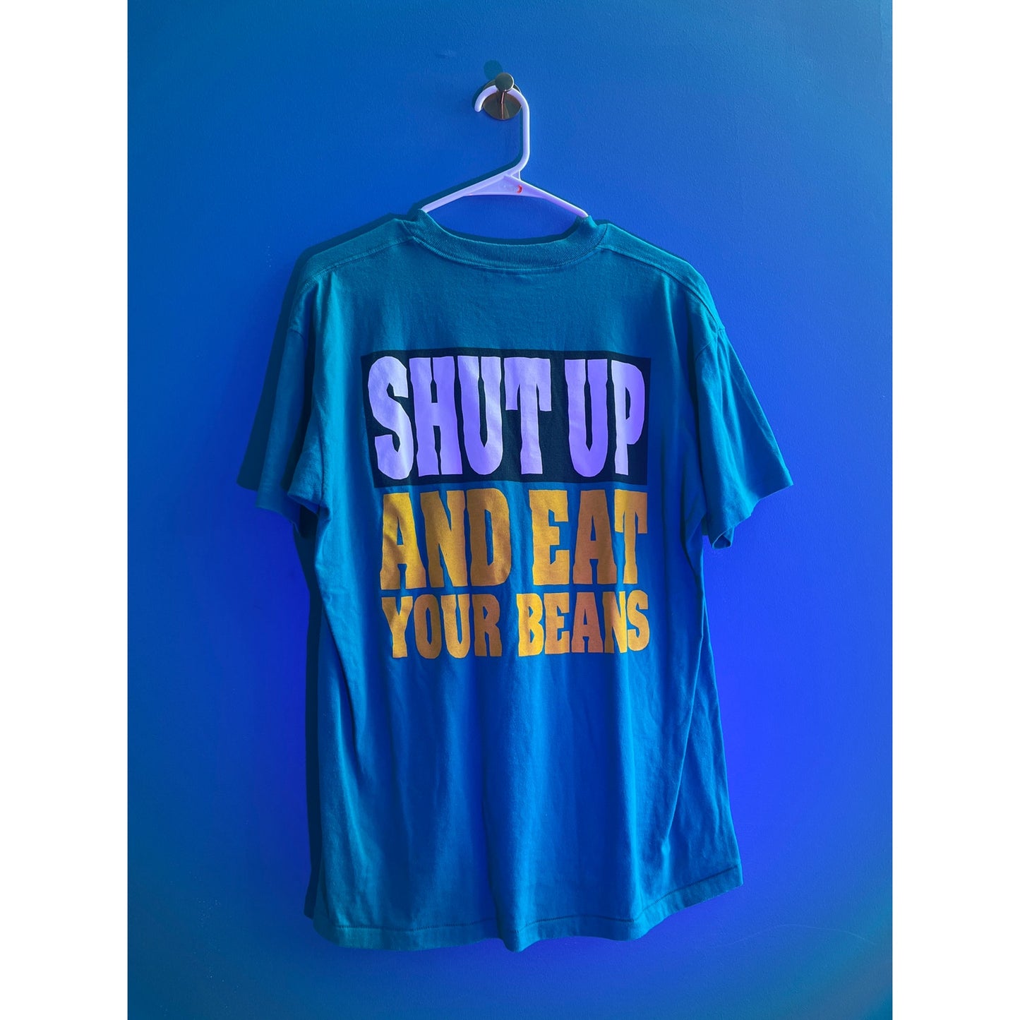Vintage Oneita DELTACO Shut Up and Eat Your Beans Graphic Print Shirt Mens Large