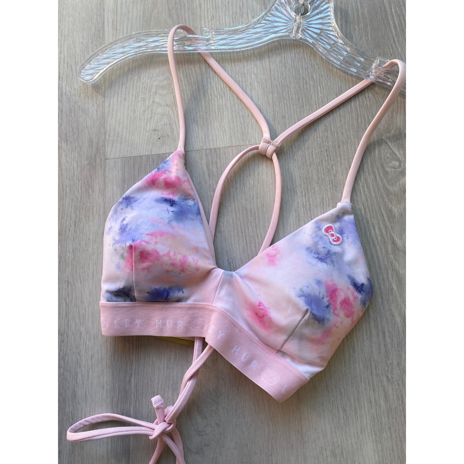Hurley Hello Kitty Adjustable Surf Bikini Top Pink Tie Dye Women's Size Medium