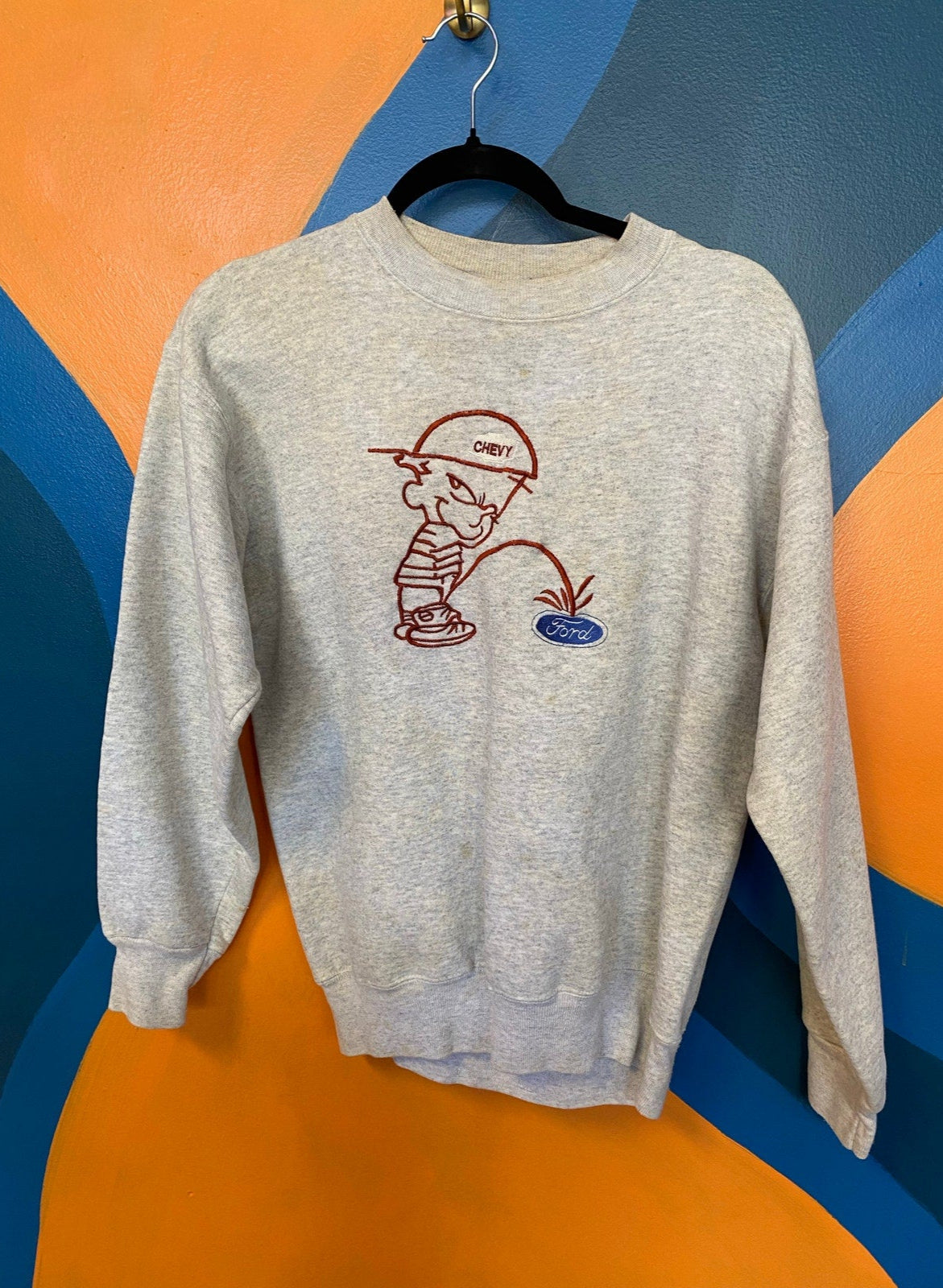 Funny Vintage Crew Neck Gray Heavyweight Chevy Sweatshirt Men's Size Medium