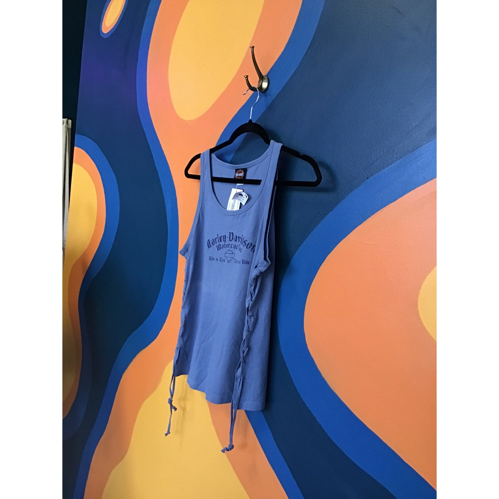 Harley Davidson Motorcycles Starved Rock Ottawa, IL Blue Tank Top Women's Medium