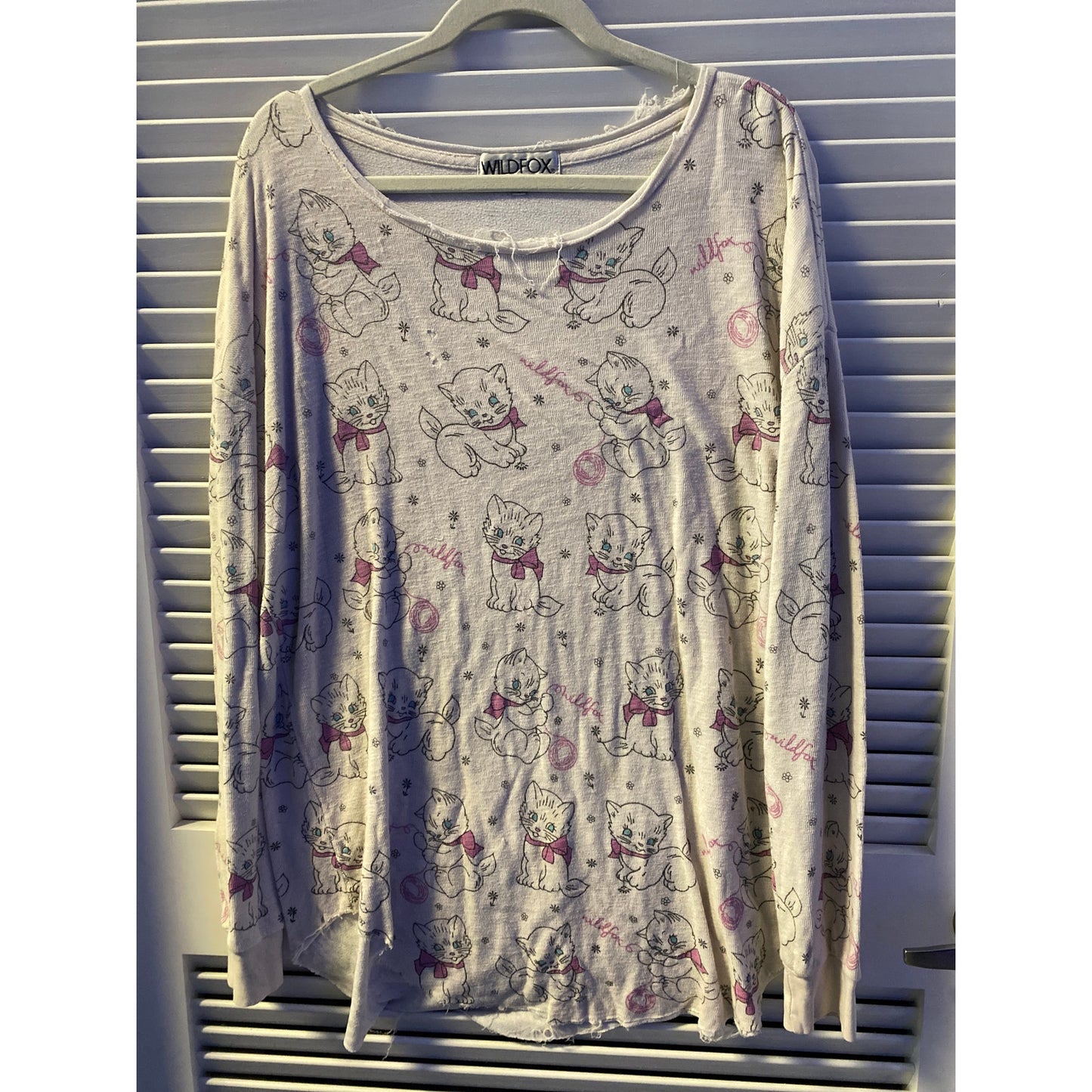 Wildfox Kitten Allover Print Long Sleeve Tunic Shirt Sleepwear Womens Size Large