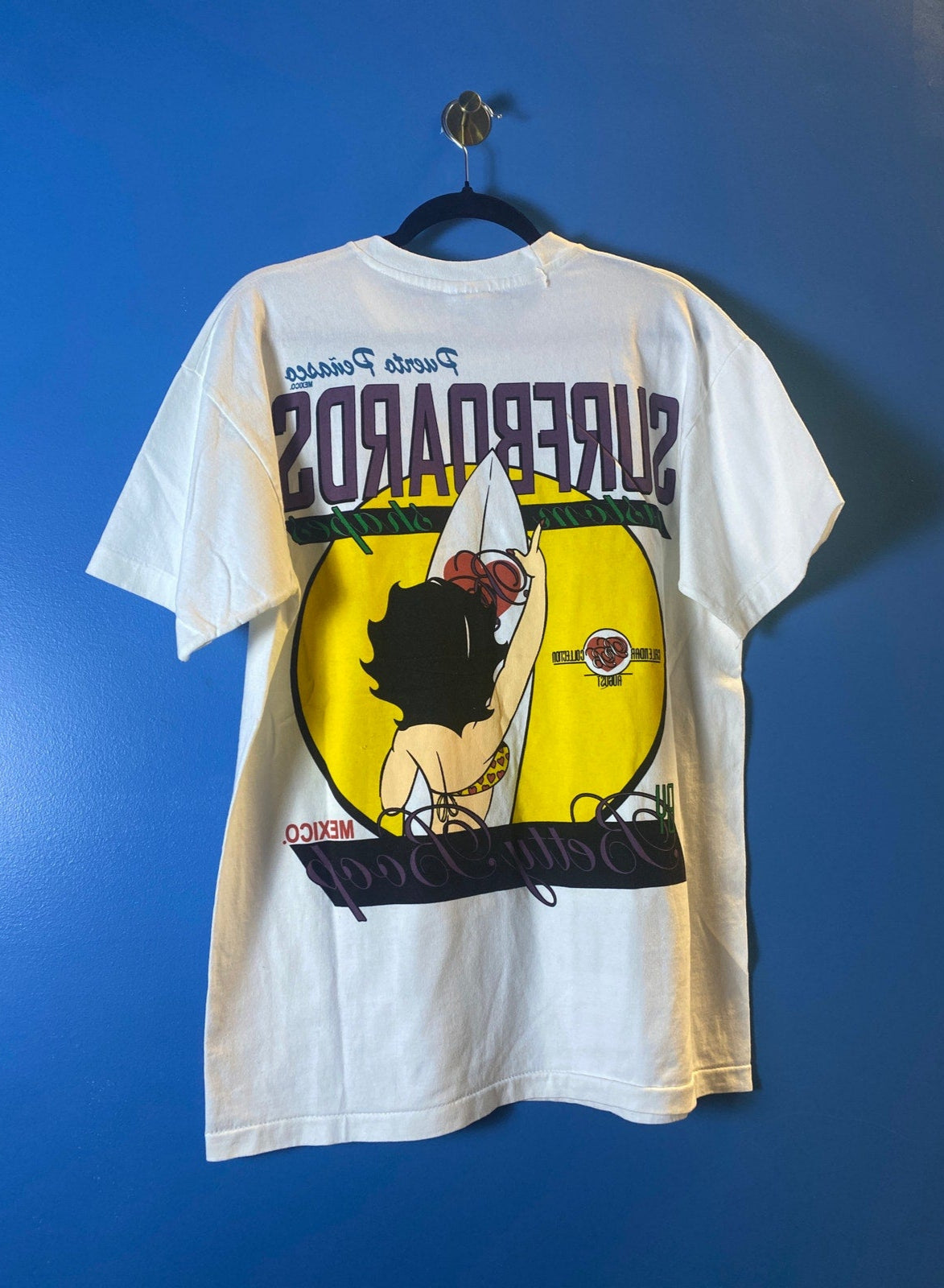 Vintage Reprint Puerto Penasco, Mexico SURFBOARDS Betty Boop Print White Shirt