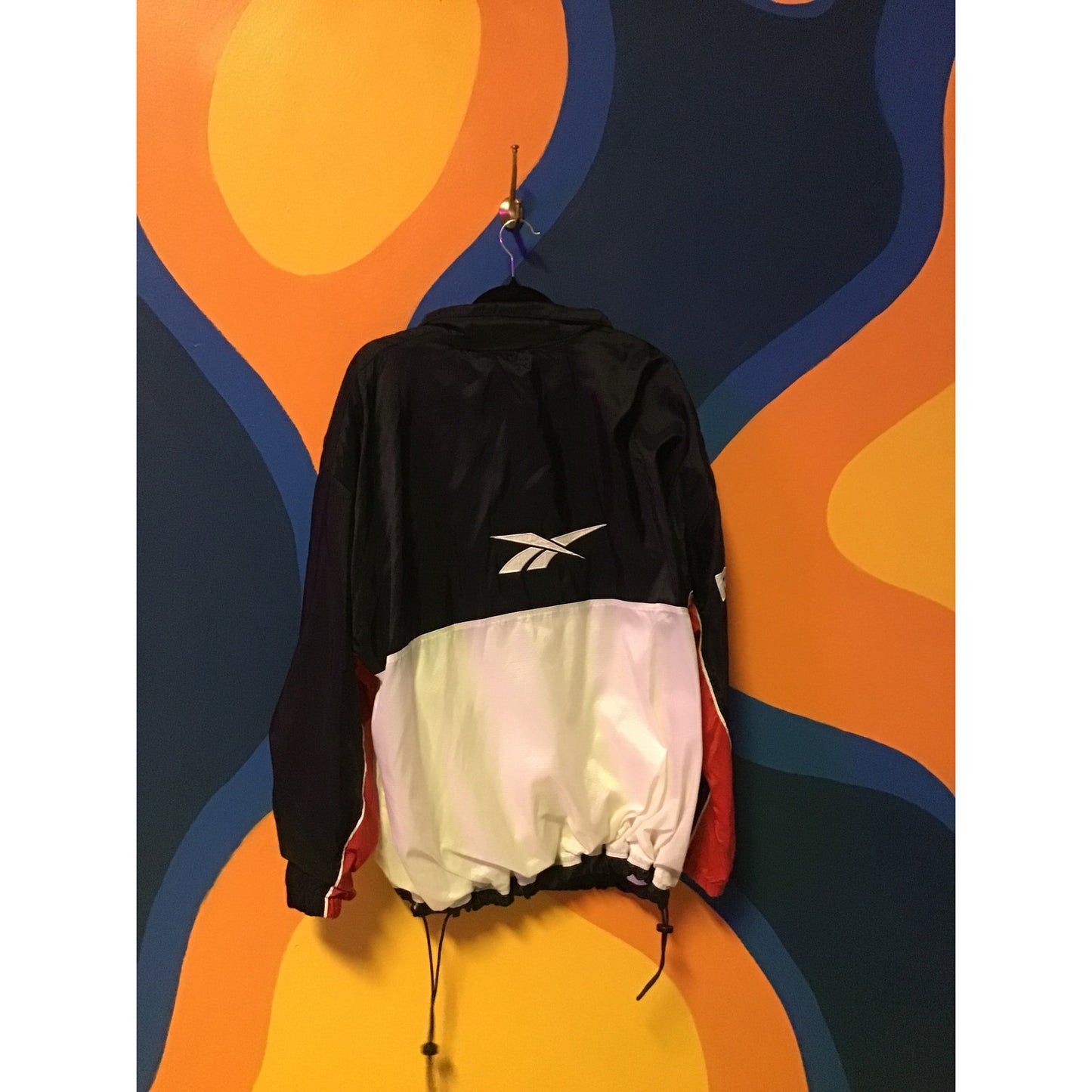 Vintage Reebok Logo White Black Red Zip Up Windbreaker Jacket Men's Size 2X