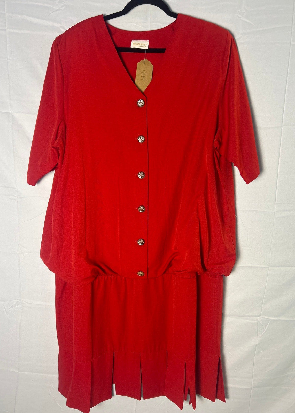 Vintage Roamans Red Fringe Dress Drop Waist Button Front Dress Women's Plus XXL