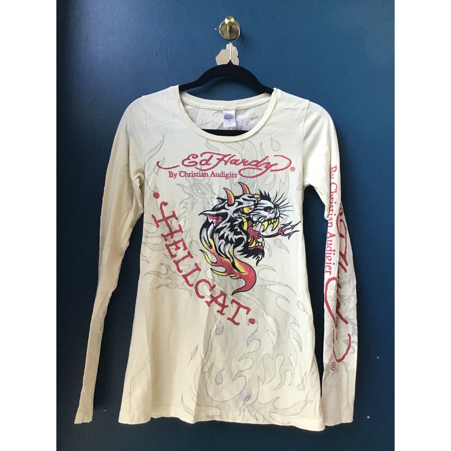 Y2K Ed Hardy by Christian Audigier HELL CAT Print Beautiful Phoenix Shirt Small