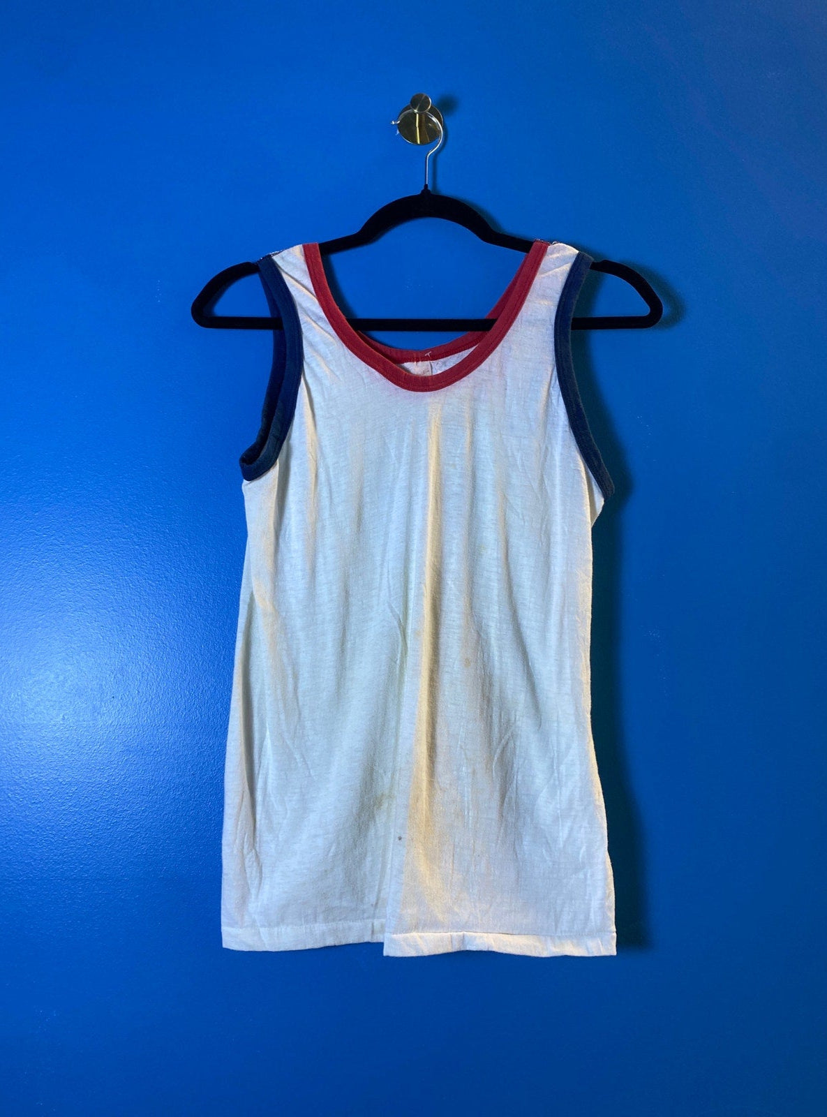80s Vintage White Red Blue Tank Top Sleeveless Women's Size Medium