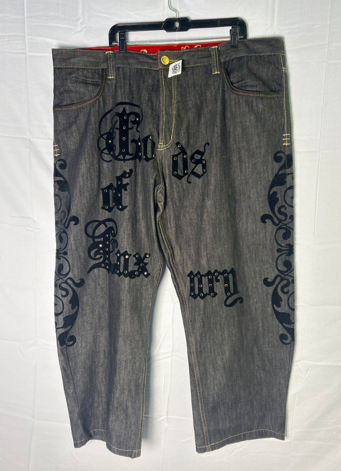 Crown Holder Blue Black Embroidered Straight Leg Jeans Dark Wash Men's Size 44