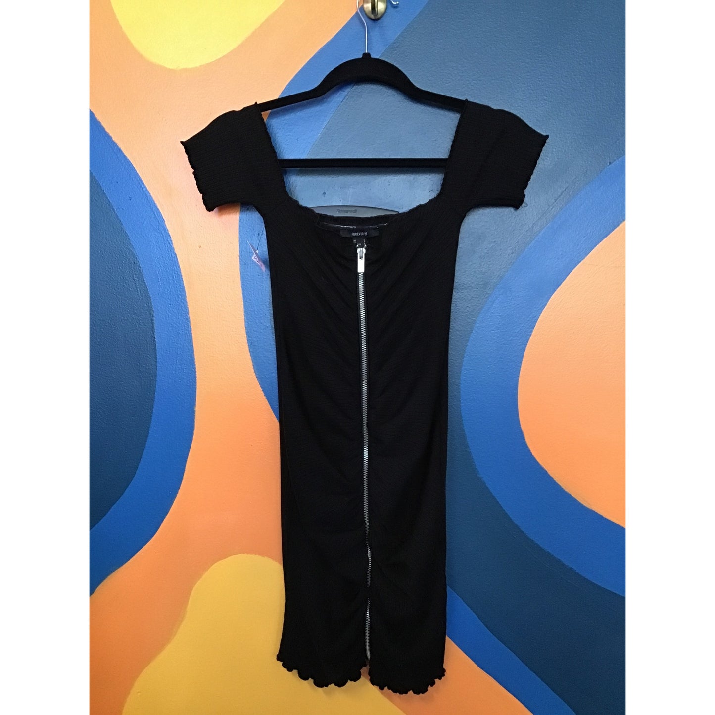 Forever 21 Black Knit Mini Dress Back Full Zip Sexy Women's Size Small