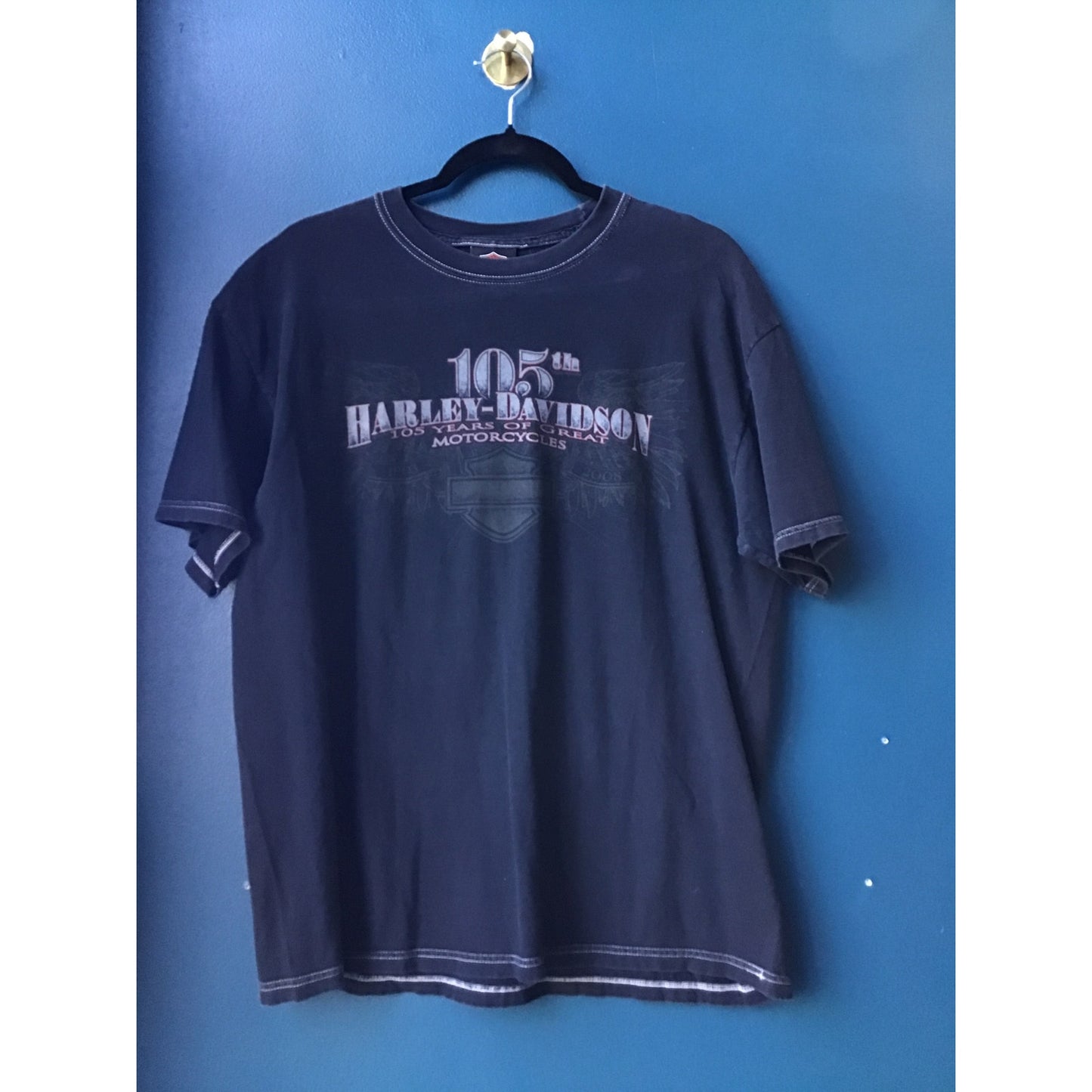 Harley Davidson 105 Years of Great Motorcycles Print Black Shirt Men's Large