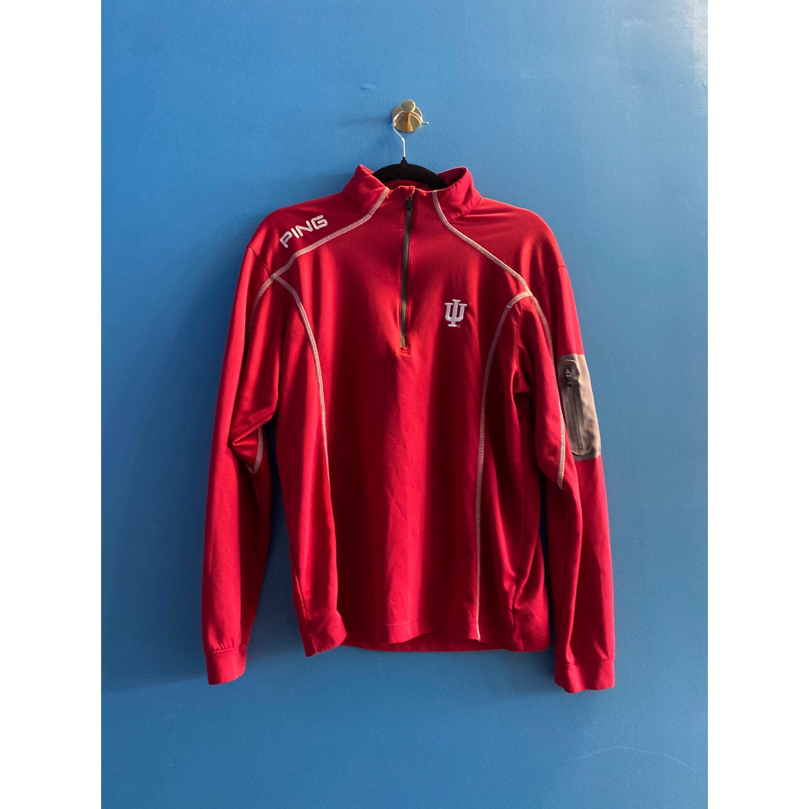 PING IU INDIANA Red Quarter Zip Pullover Sweatshirt Zip Pocket Men's Medium