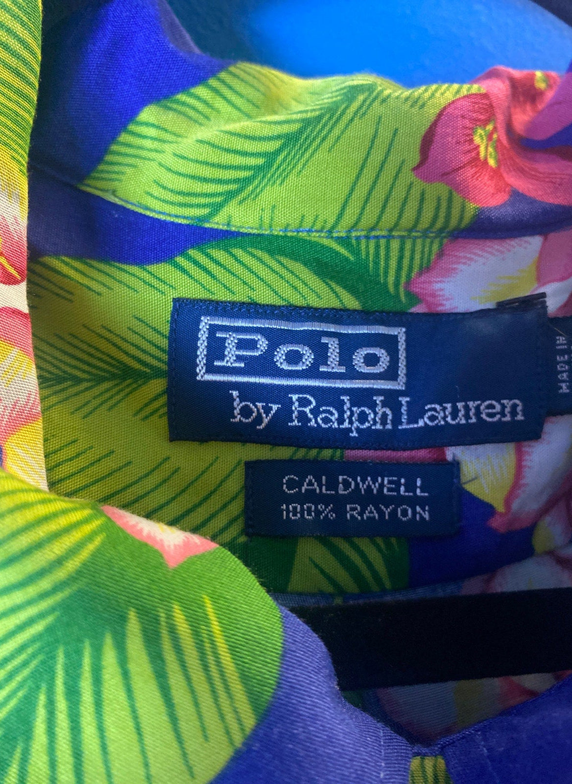 Vintage Polo Ralph Lauren Blue Green Floral Hawaiian Button Up Shirt Caldwell XL