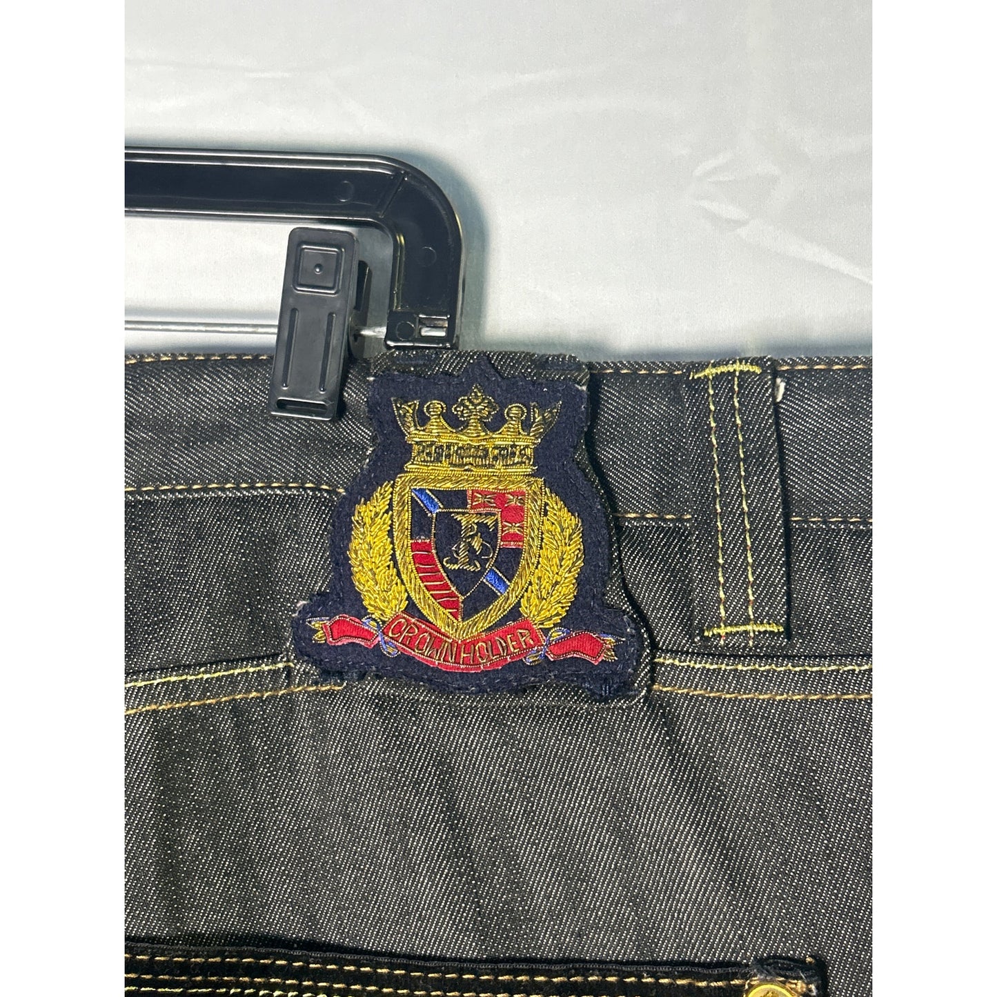 Crown Holder Blue Black Embroidered Straight Leg Jeans Dark Wash Men's Size 44