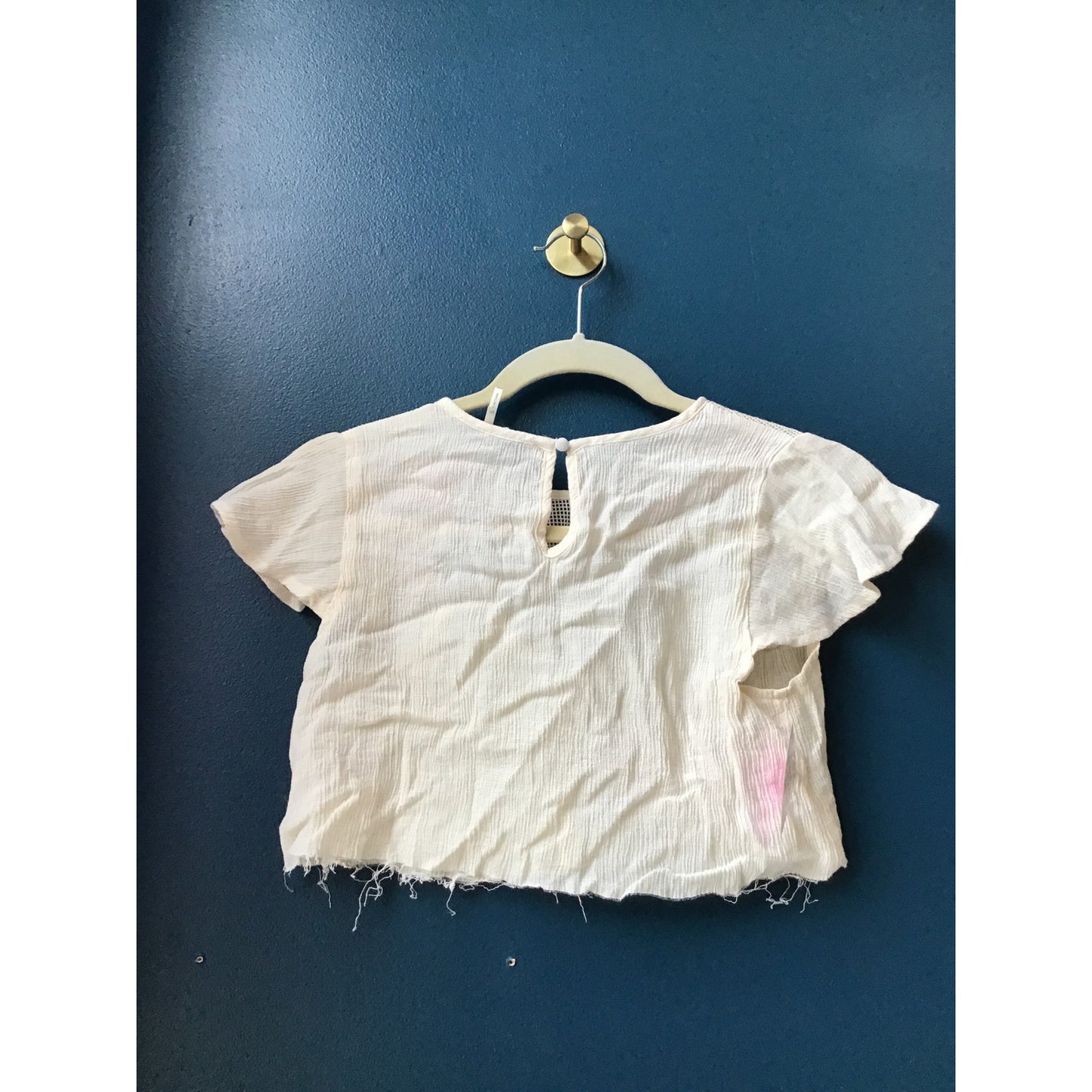 Blu Pepper Embroidered Floral Crinkle Crop Mesh Top White Women's Size Small