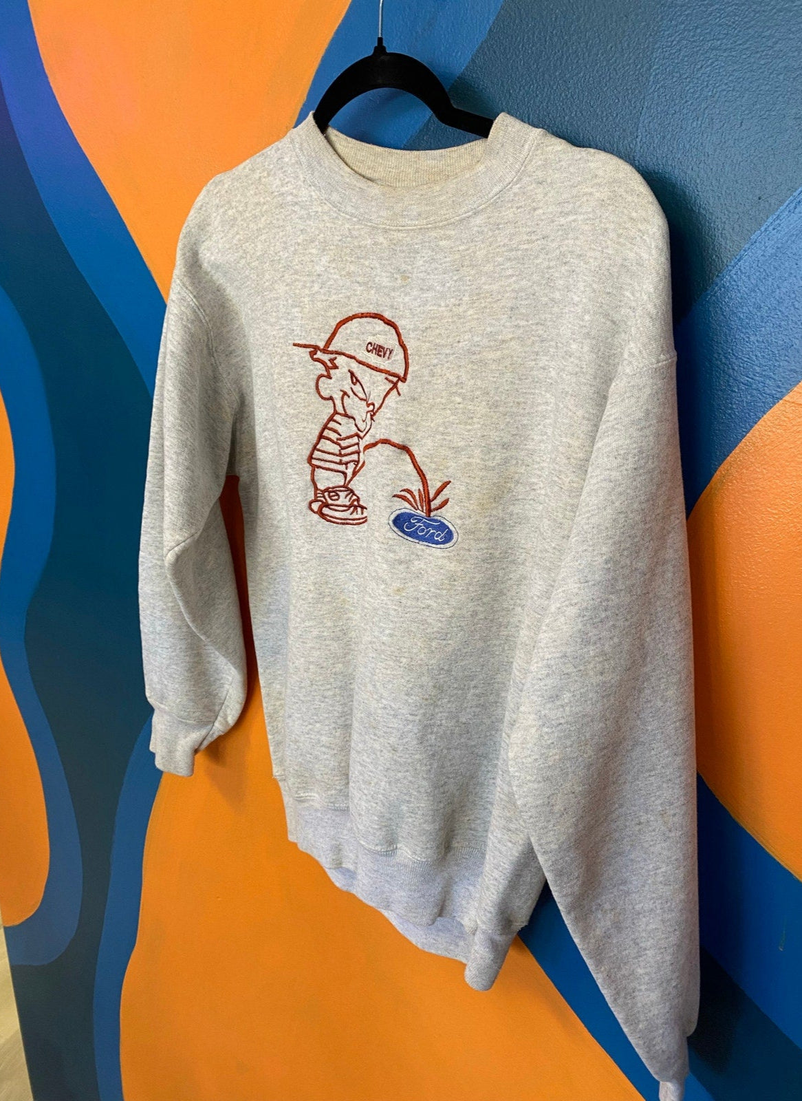 Funny Vintage Crew Neck Gray Heavyweight Chevy Sweatshirt Men's Size Medium