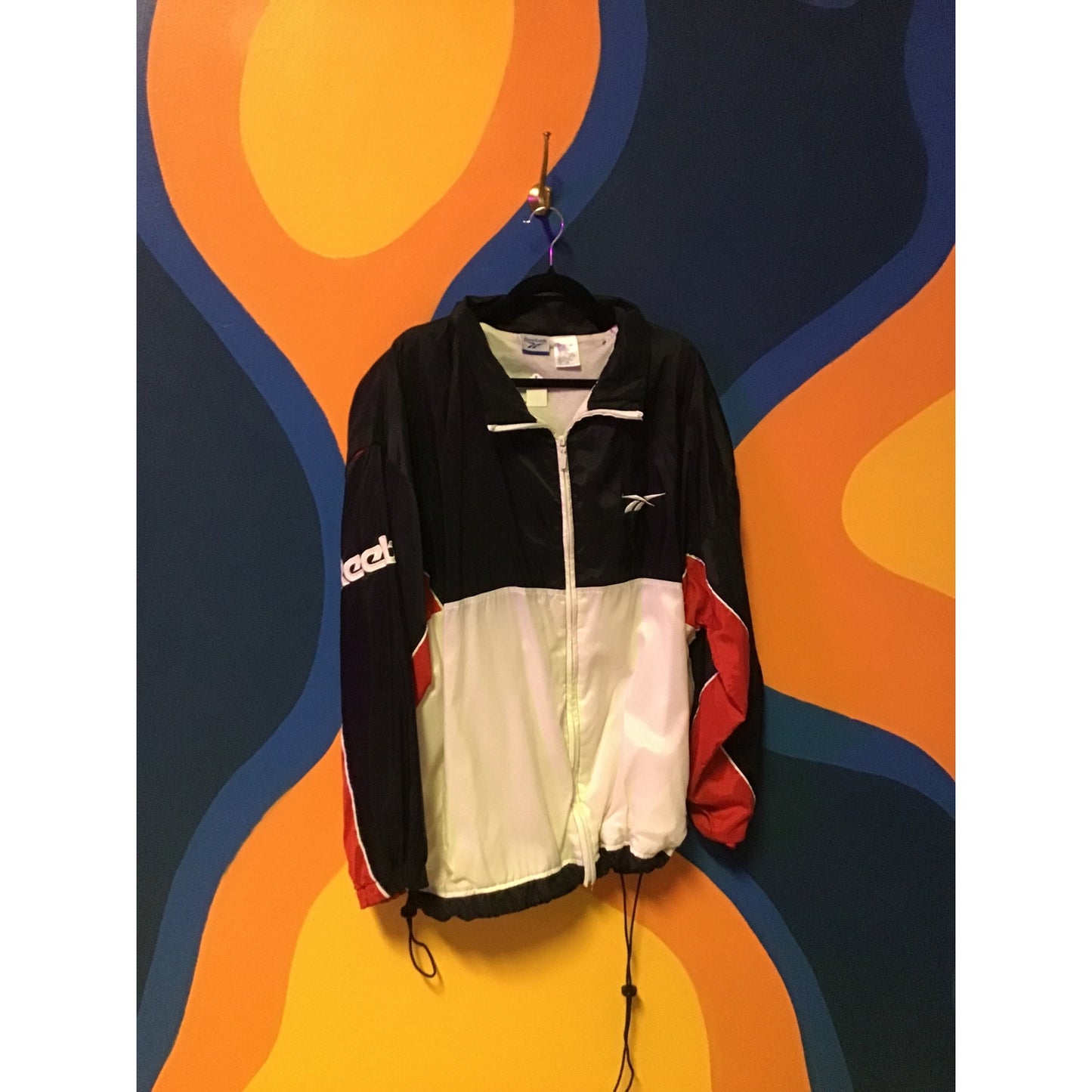 Vintage Reebok Logo White Black Red Zip Up Windbreaker Jacket Men's Size 2X