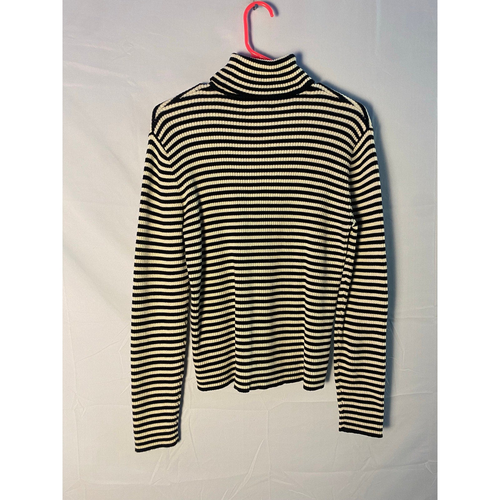 Ralph Lauren Black White Striped Pullover Turtle Neck Sweater Women's Size Large
