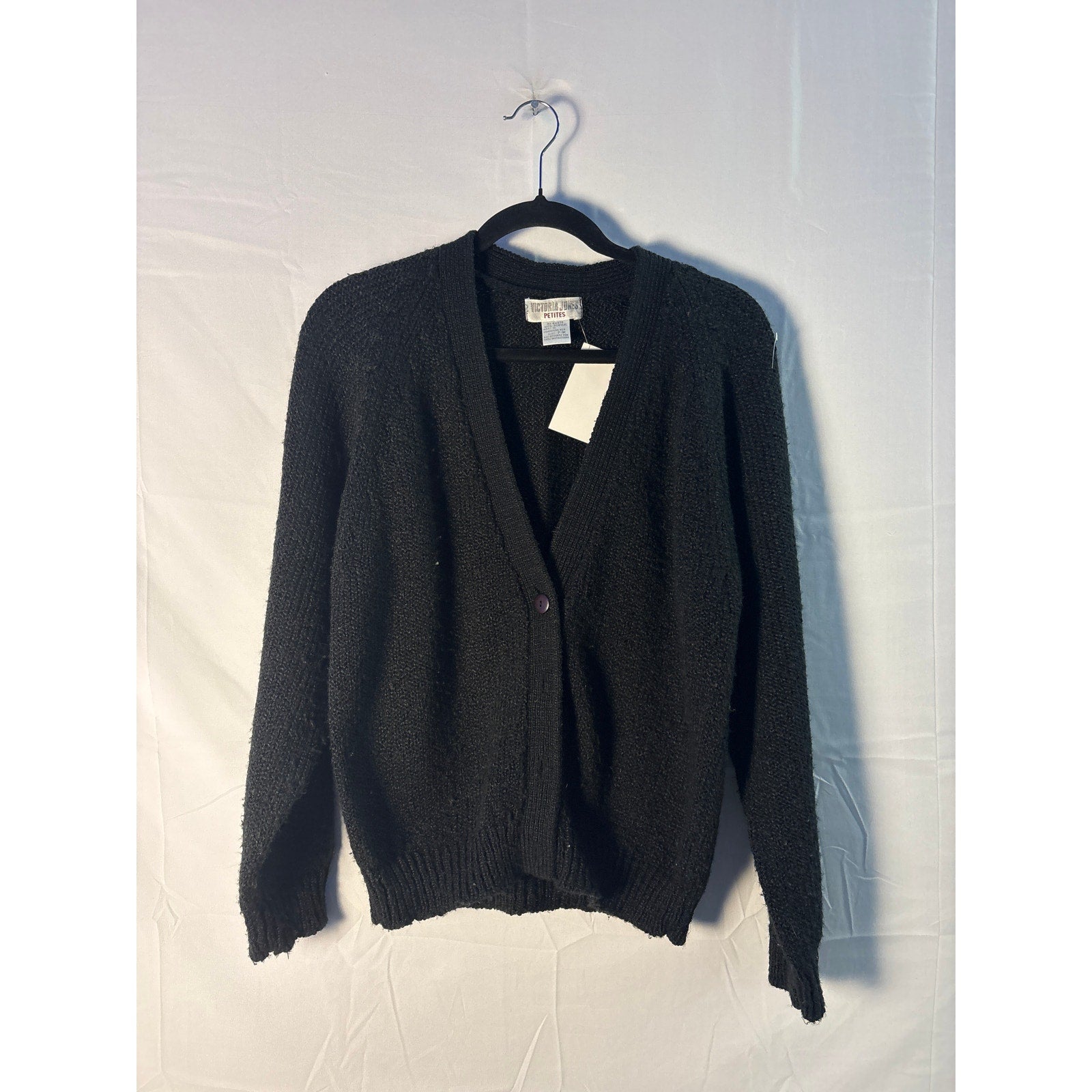 Victoria Jones Black Button Up Cardigan Sweater Long Sleeve Womens Petite Medium