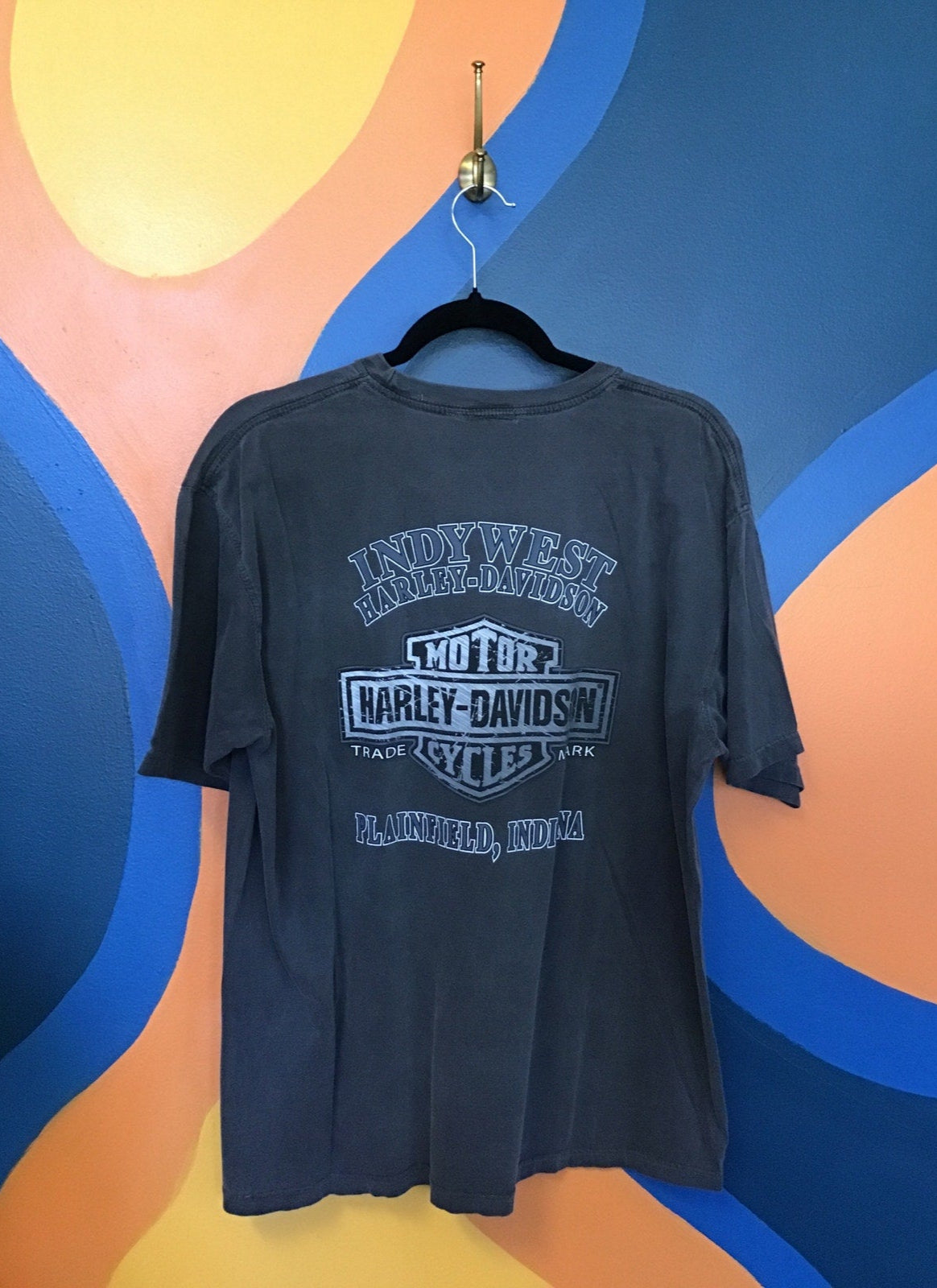 Harley Davidson INDY WEST Plainfield, Indiana Print Gray Shirt Men's Size Large