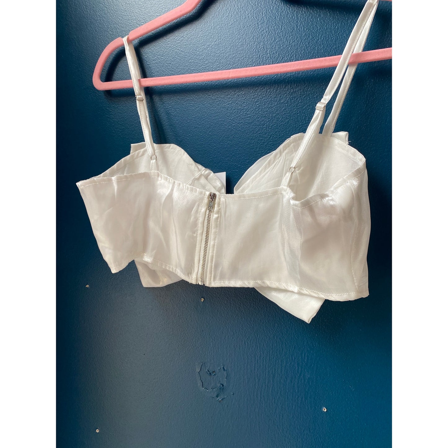 12th Tribe Iridescent White Bow Crop Top Back Zip Womens Size Small NWT
