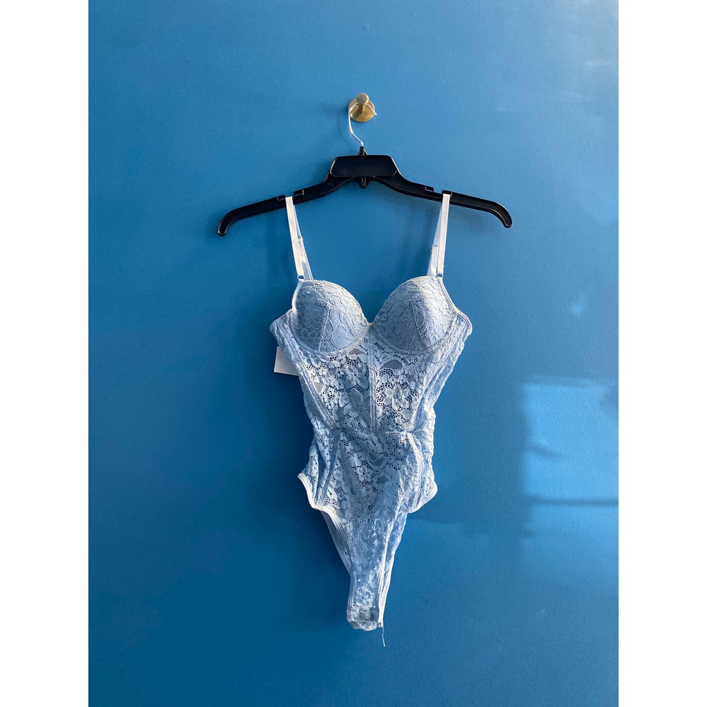 Light Blue Floral Lace Teddy Bodysuit Women's Size Small