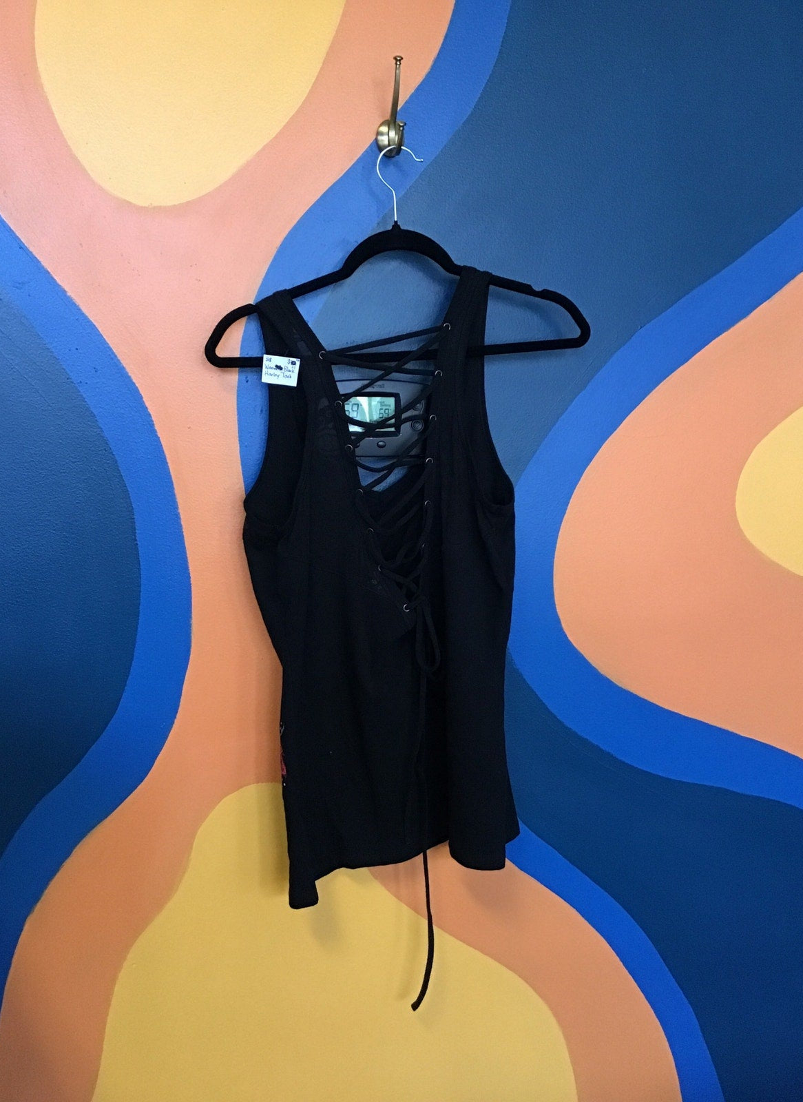Harley Davidson Black Tank Top Back Lace Up Sleeveless Women's Size Large